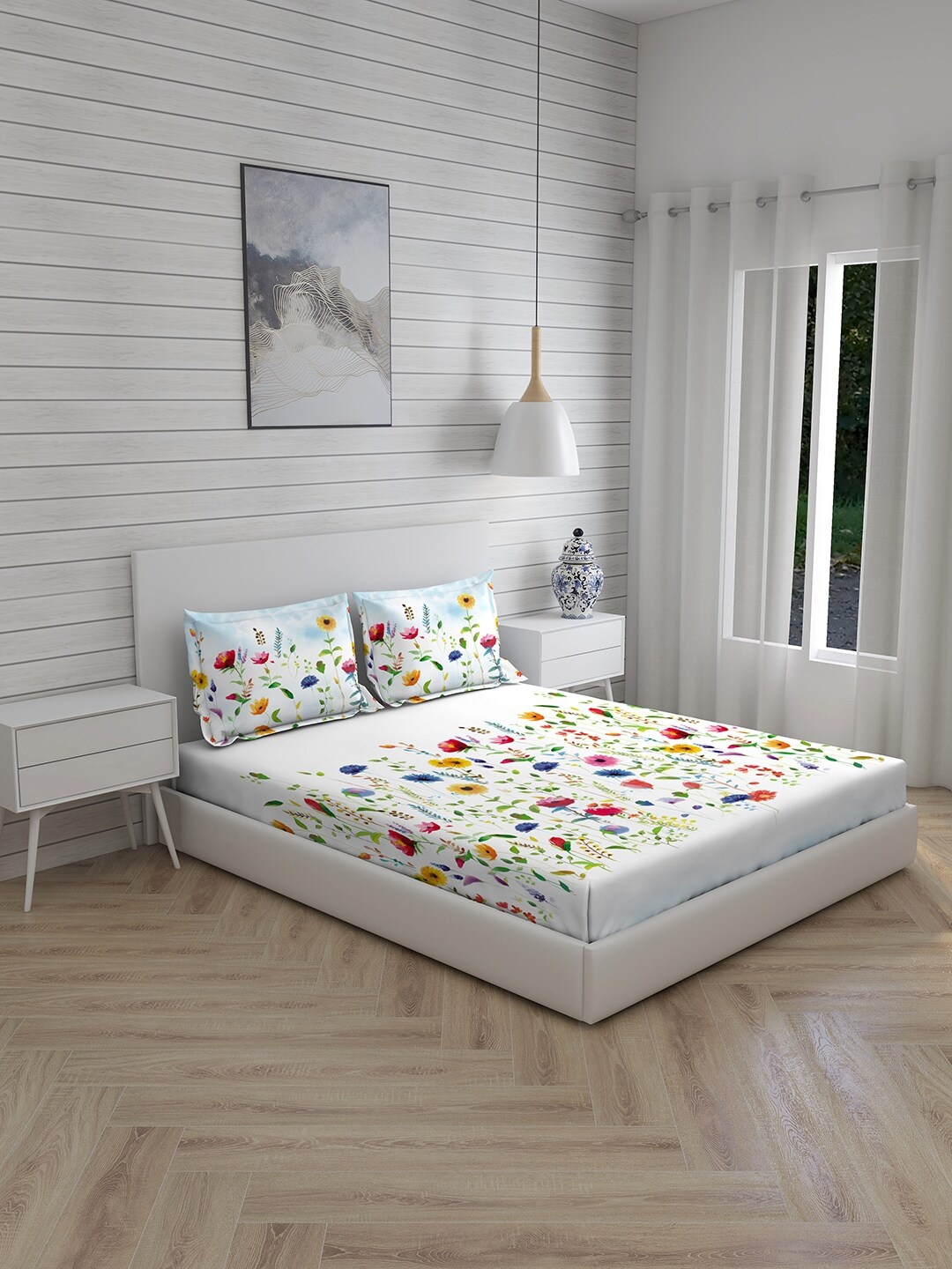 Boutique Living India White & Blue Pure Cotton 260 TC King Bedsheet With 2 Pillow Covers
Boutique Living India White & Blue Pure Cotton 260 TC King Bedsheet With 2 Pillow Covers