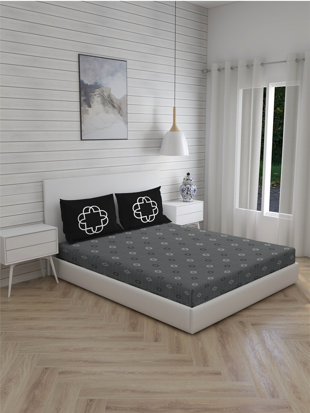 Boutique Living India Grey & Black Pure Cotton 300 TC King Bedsheet With 2 Pillow Covers
Boutique Living India Grey & Black Pure Cotton 300 TC King Bedsheet With 2 Pillow Covers