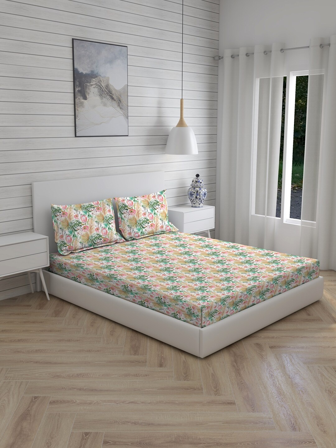 Boutique Living India White & Green Pure Cotton 300 TC King Bedsheet With 2 Pillow Covers
Boutique Living India White & Green Pure Cotton 300 TC King Bedsheet With 2 Pillow Covers