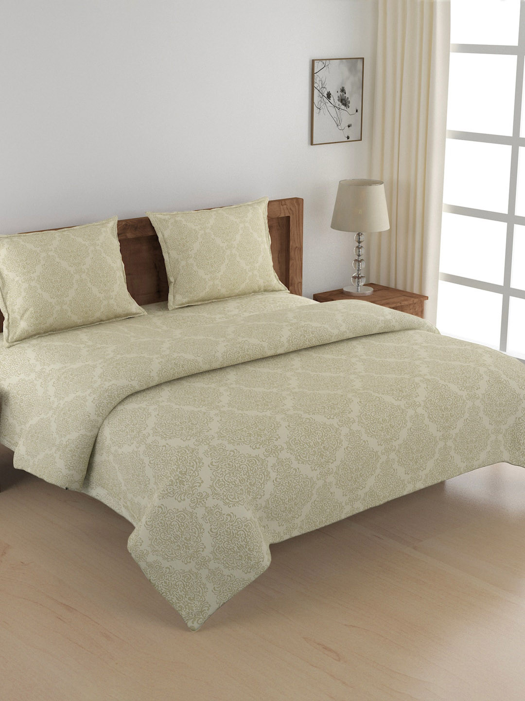 SWAYAM Beige Printed Cotton Double King Bedding Set 
SWAYAM Beige Printed Cotton Double King Bedding Set