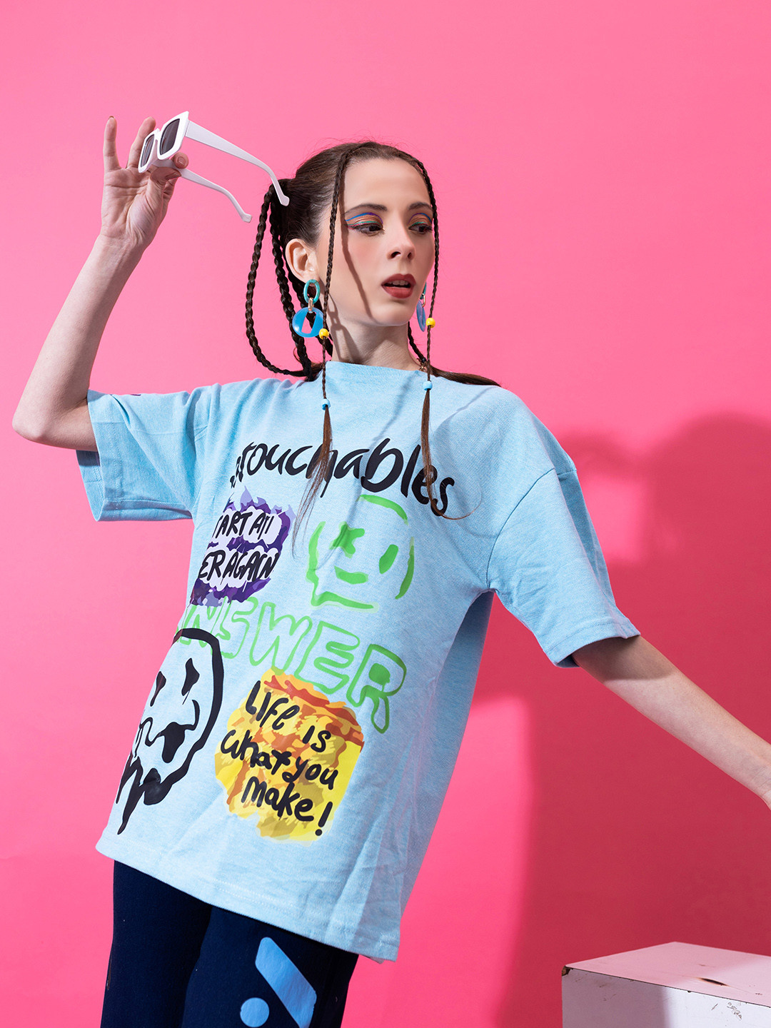 Stylecast X Hersheinbox Women Printed Drop-Shoulder Sleeves Cotton Oversized T-shirt, Blue
Stylecast X Hersheinbox Women Printed Drop-Shoulder Sleeves Cotton Oversized T-shirt, Blue