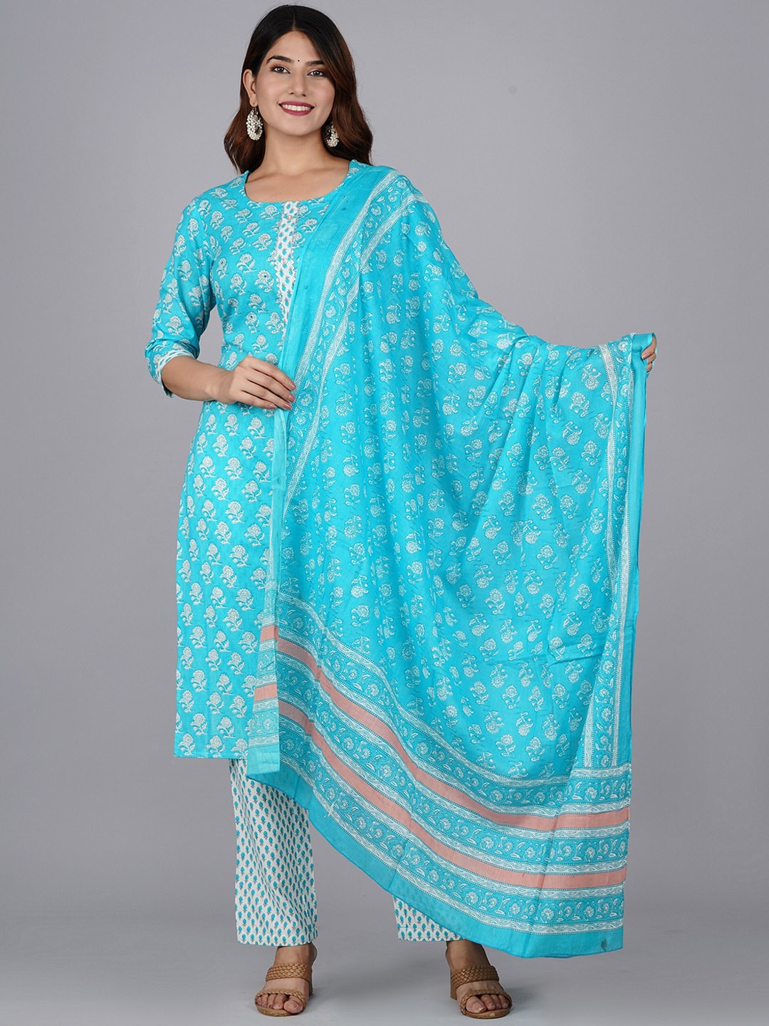 KALINI Women Floral Printed Gotta Patti Pure Cotton Kurta With Trousers & Dupatta, Blue
KALINI Women Floral Printed Gotta Patti Pure Cotton Kurta With Trousers & Dupatta, Blue