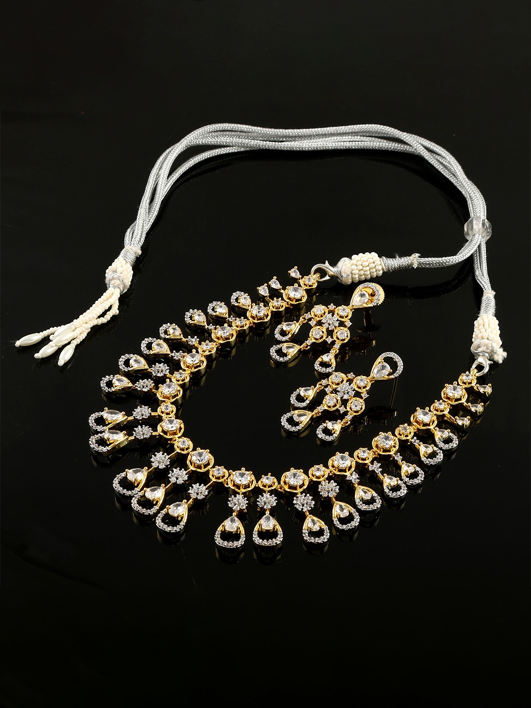 Jewar Mandi Women Silver & Gold-Plated Cubic Zirconia-Studded Necklace and Earrings, White
Jewar Mandi Women Silver & Gold-Plated Cubic Zirconia-Studded Necklace and Earrings, White
