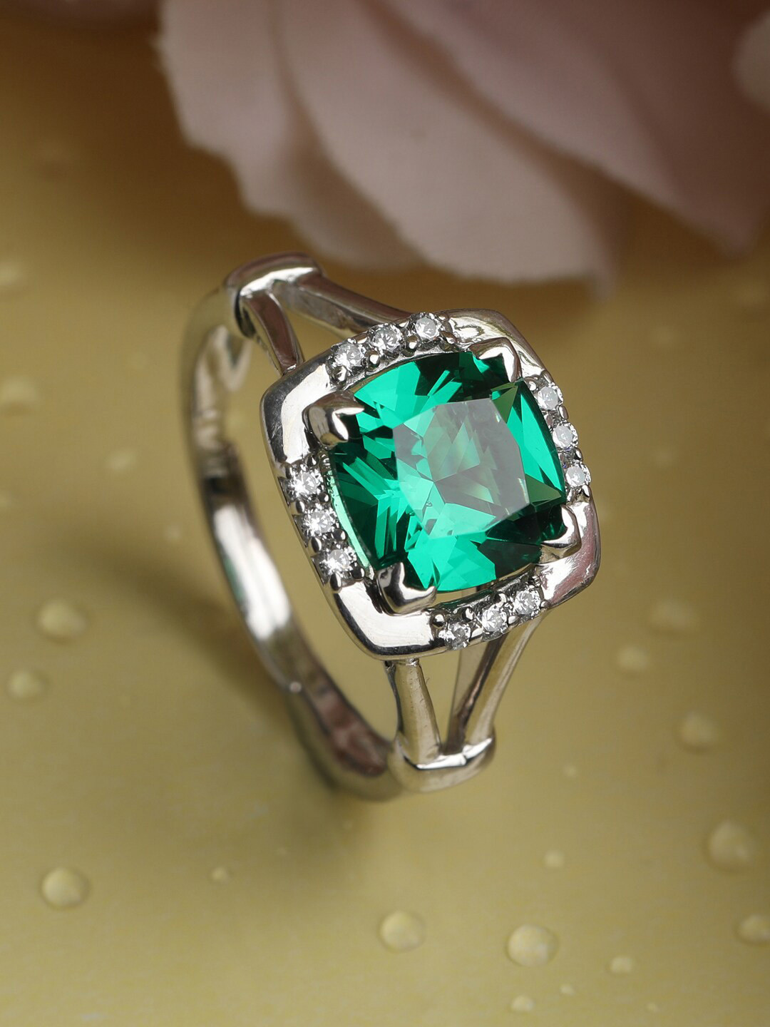 Clara Women Rhodium-Plated CZ-Studded Finger Ring, Green 
Clara Women Rhodium-Plated CZ-Studded Finger Ring, Green
