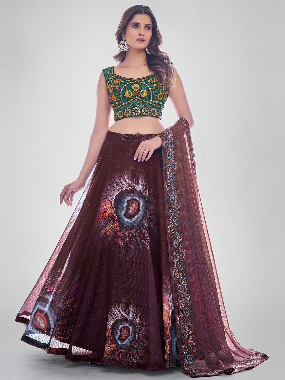 DRESSTIVE Embroidered Thread Work Semi-Stitched Lehenga & Unstitched Blouse With Dupatta, Brown
DRESSTIVE Embroidered Thread Work Semi-Stitched Lehenga & Unstitched Blouse With Dupatta, Brown