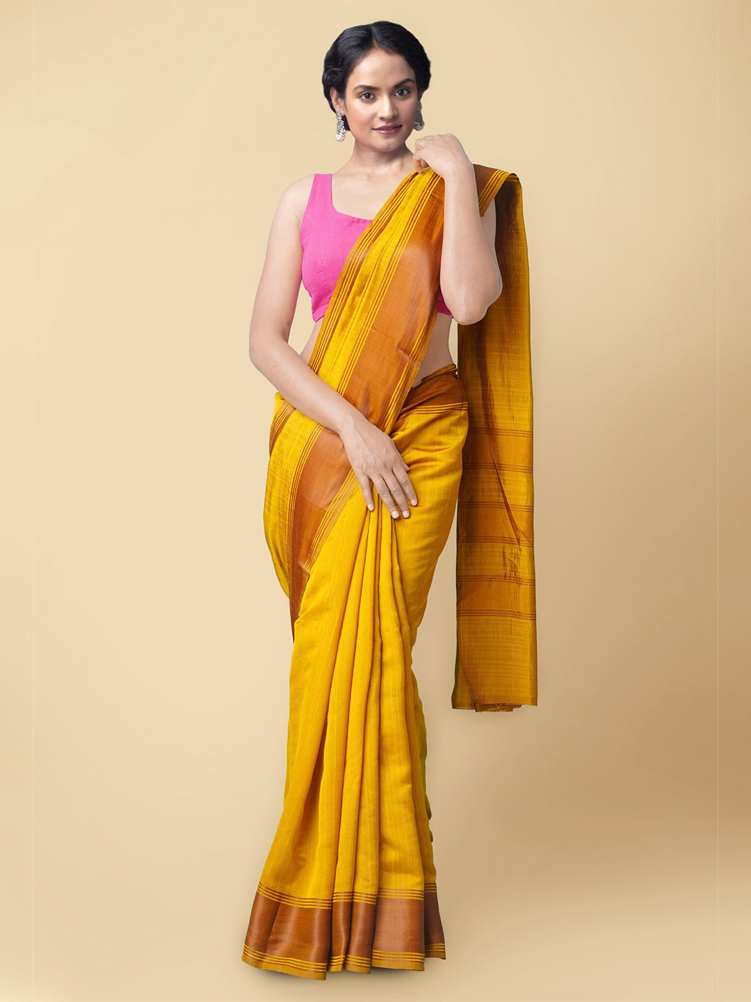 Unnati Silks Art Silk Mysore Silk Zari Saree, Yellow