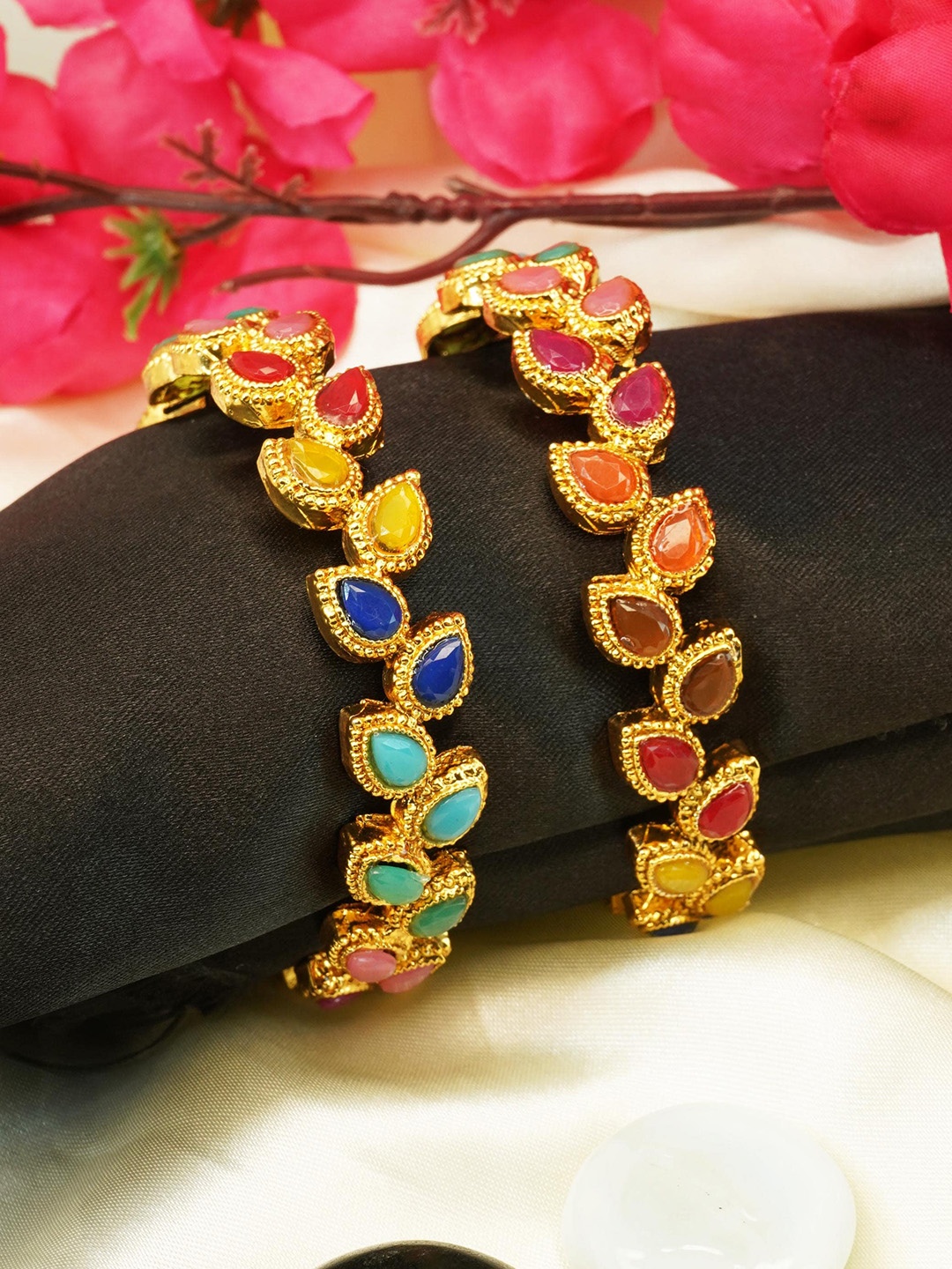 GRIIHAM Set Of 2 Gold-Plated AD-Studded Bangles