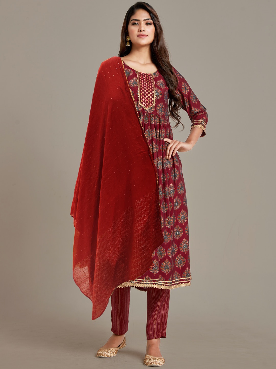 Chhabra 555 Printed Gotta Patti Chanderi Silk Kurta with Trousers & Dupatta, Maroon
Chhabra 555 Printed Gotta Patti Chanderi Silk Kurta with Trousers & Dupatta, Maroon
