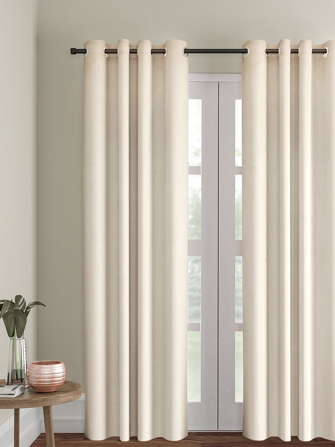 eyda Cream Room Darkening Long Door Curtain