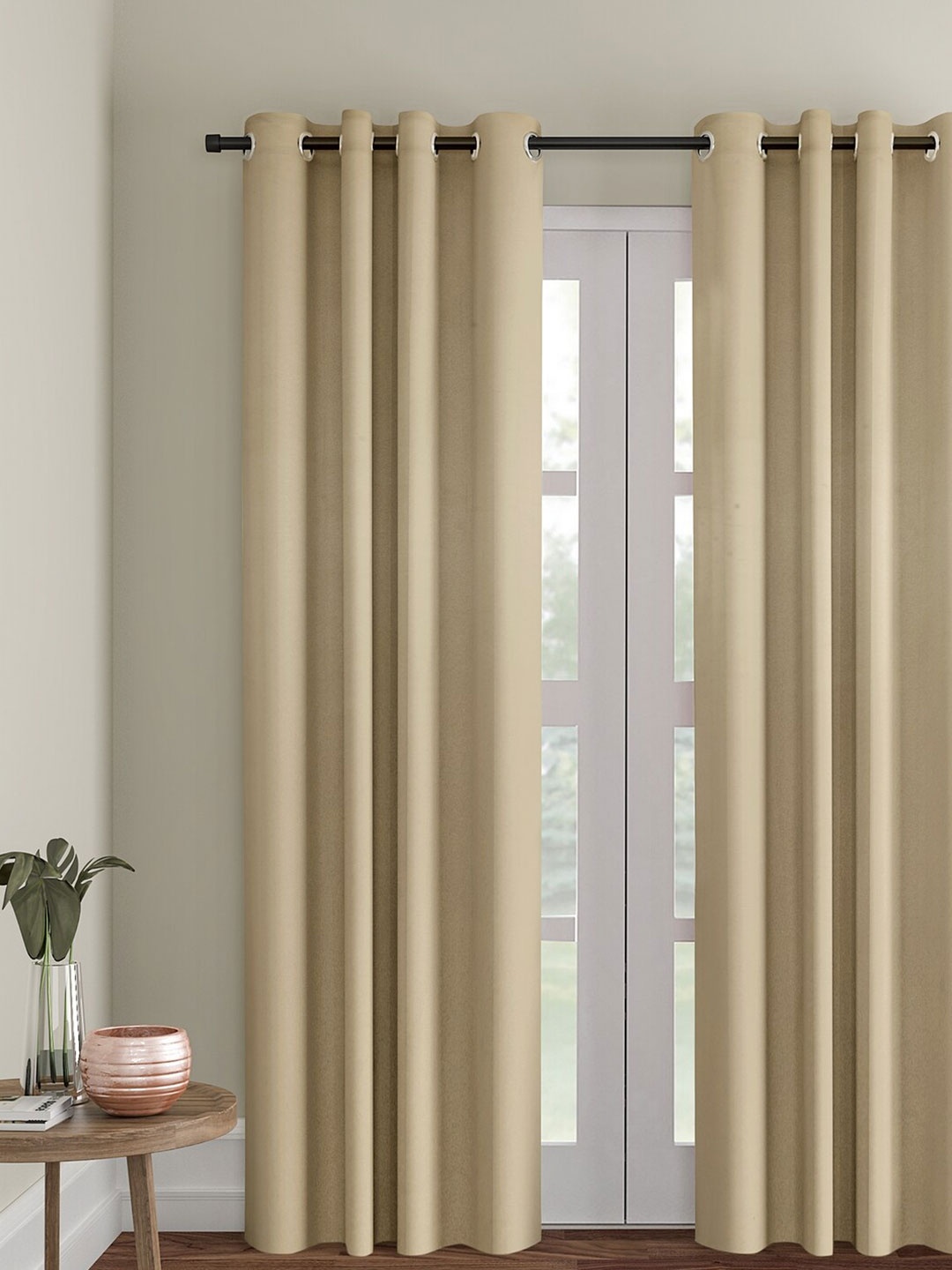 eyda Beige Room Darkening Long Door Curtain