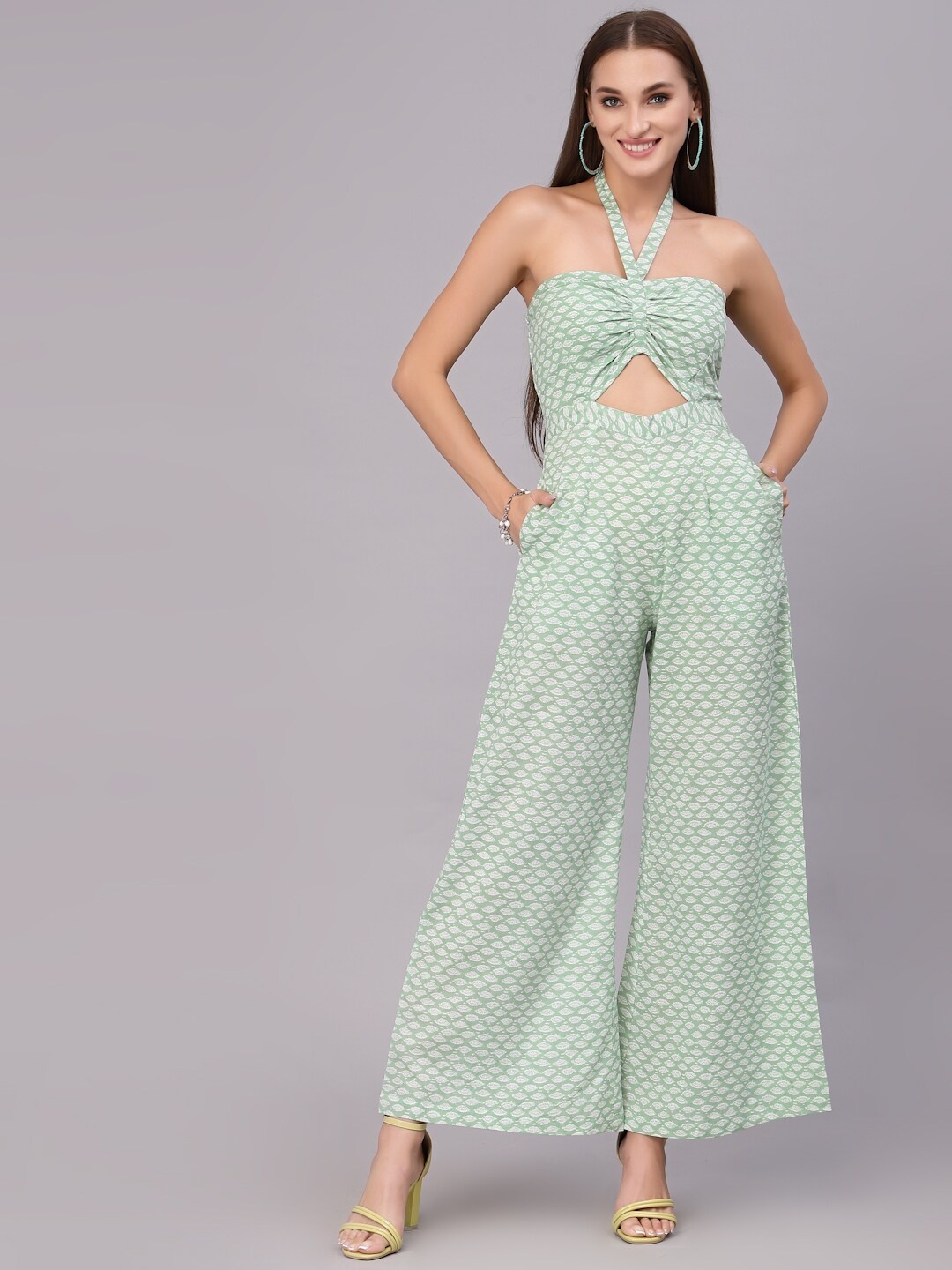 Ragavi Printed Basic Jumpsuit, Green