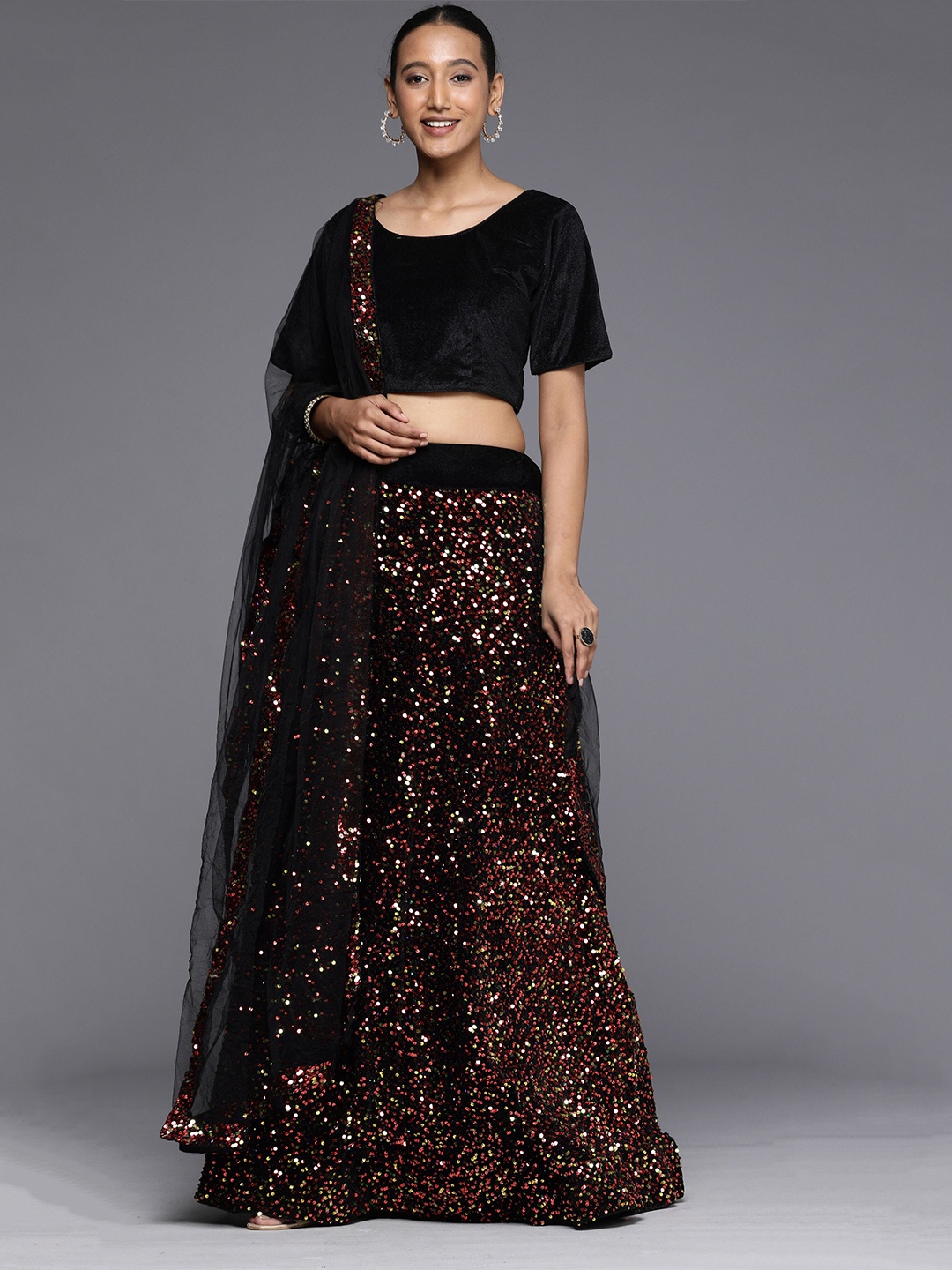 Mitera Embroidered Velvet Semi-Stitched Lehenga & Unstitched Blouse With Dupatta, Black
Mitera Embroidered Velvet Semi-Stitched Lehenga & Unstitched Blouse With Dupatta, Black