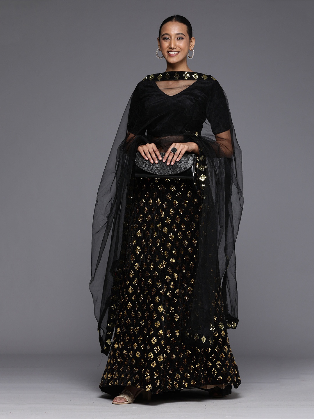 Mitera Embroidered Velvet Semi-Stitched Lehenga & Unstitched Blouse With Dupatta, Black
Mitera Embroidered Velvet Semi-Stitched Lehenga & Unstitched Blouse With Dupatta, Black