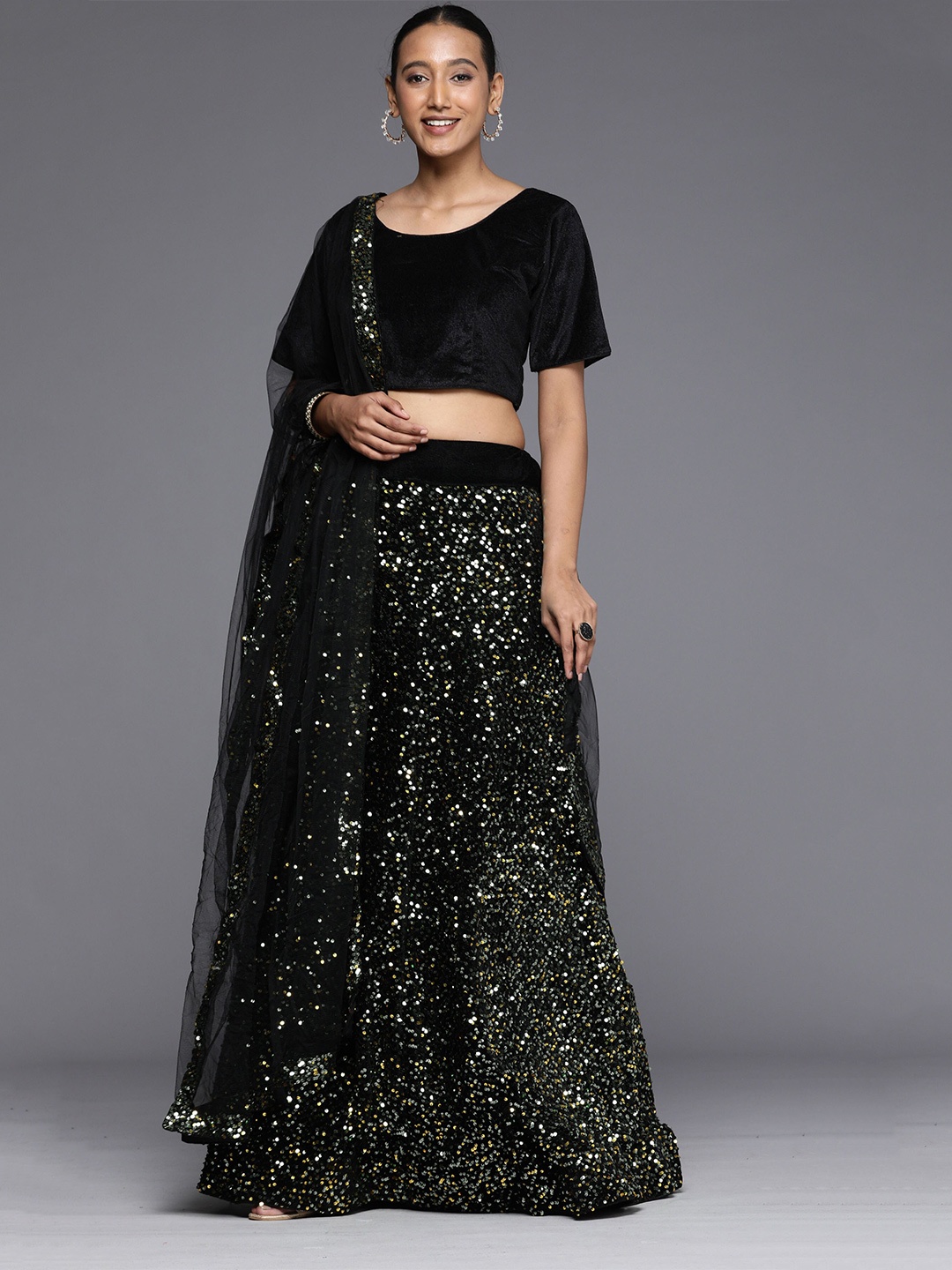 Mitera Embroidered Velvet Semi-Stitched Lehenga & Unstitched Blouse With Dupatta, Black
Mitera Embroidered Velvet Semi-Stitched Lehenga & Unstitched Blouse With Dupatta, Black