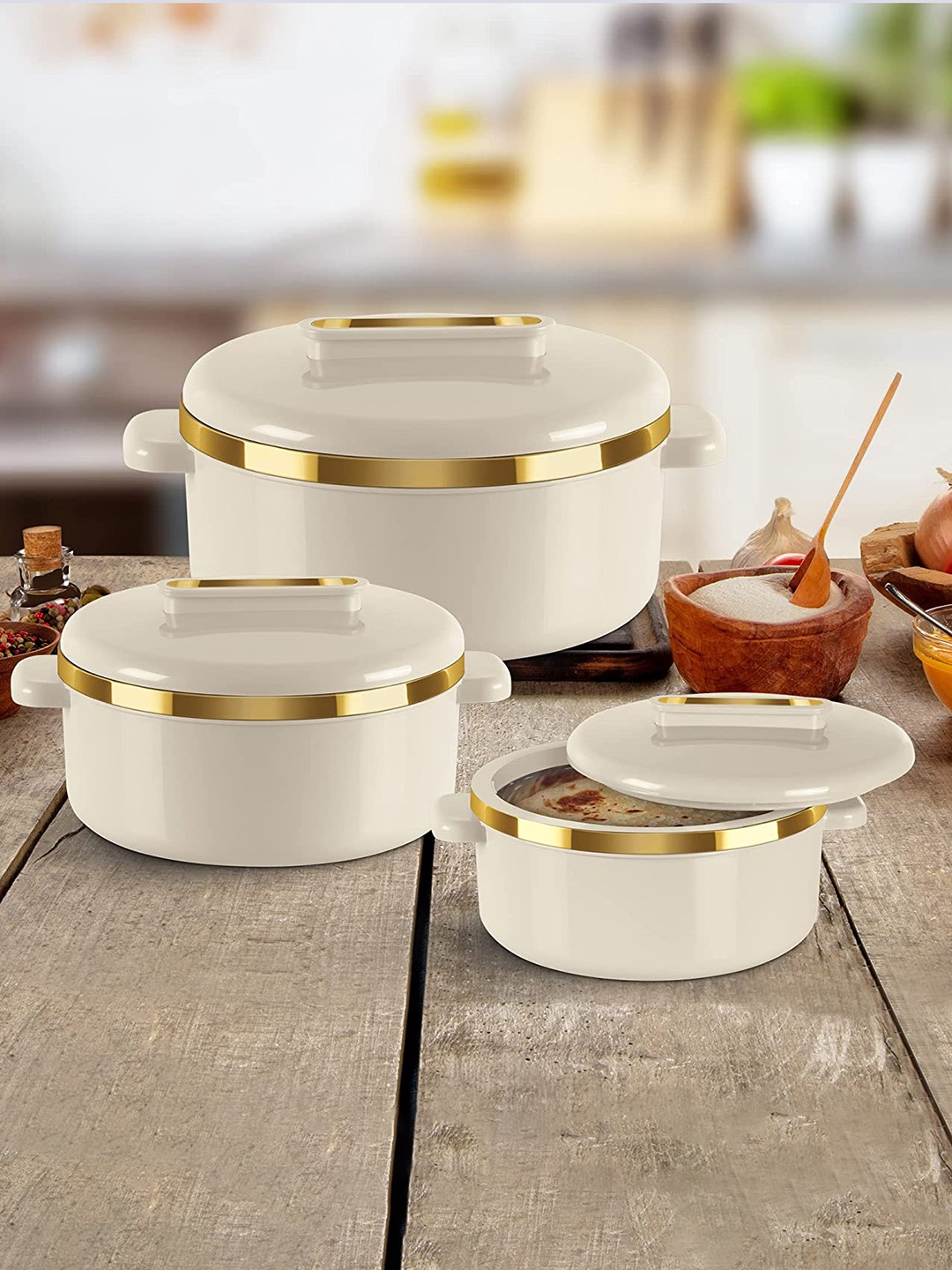Milton Curve Set of 3 Ivory Inner Stainless Steel Casseroles 840 ml 1.3 L & 1.88 L, Cream
Milton Curve Set of 3 Ivory Inner Stainless Steel Casseroles 840 ml 1.3 L & 1.88 L, Cream