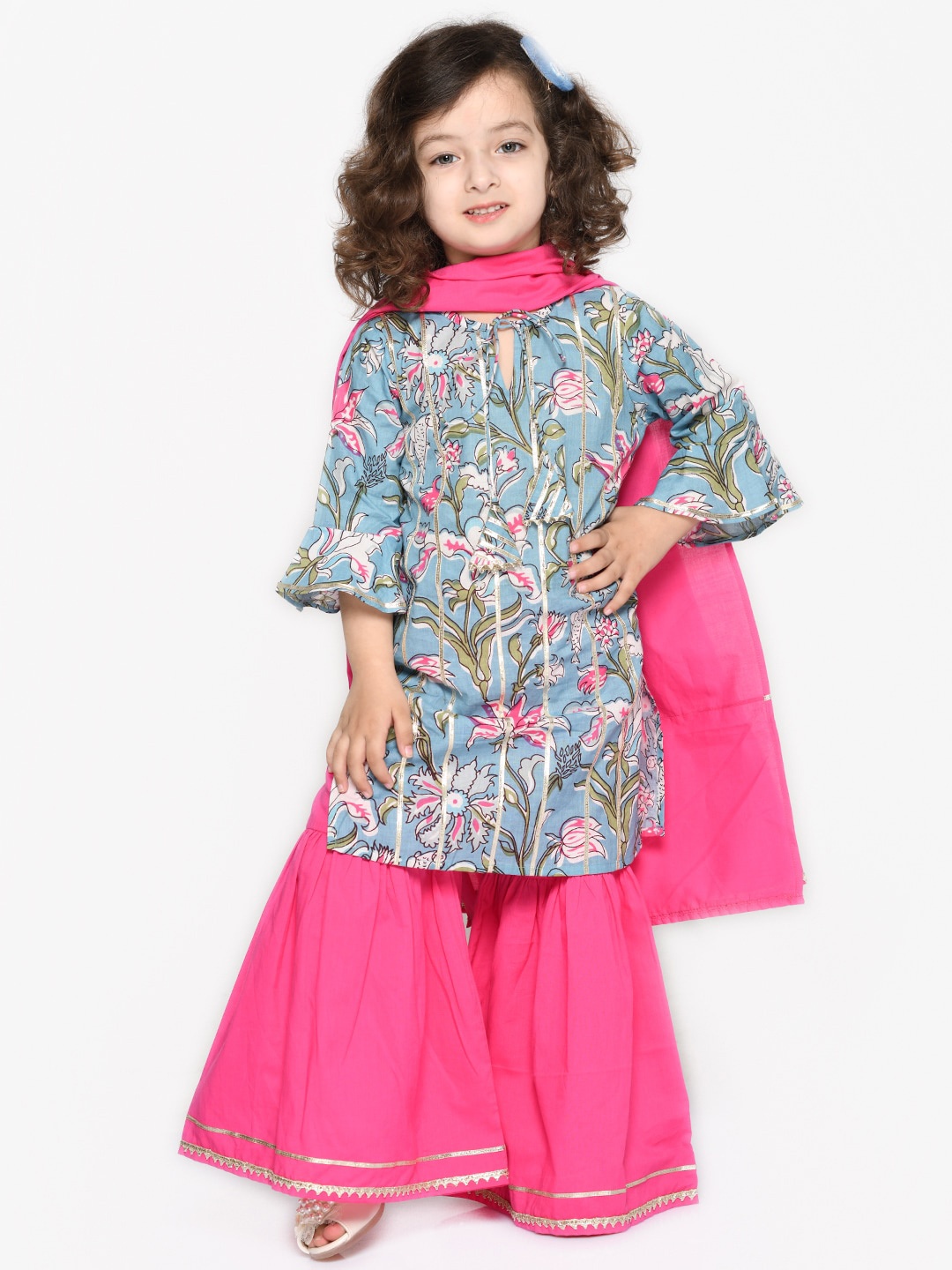 SAKA DESIGNS Girls Floral Printed Gotta Patti Pure Cotton Kurta With Sharara & Dupatta, Grey
SAKA DESIGNS Girls Floral Printed Gotta Patti Pure Cotton Kurta With Sharara & Dupatta, Grey