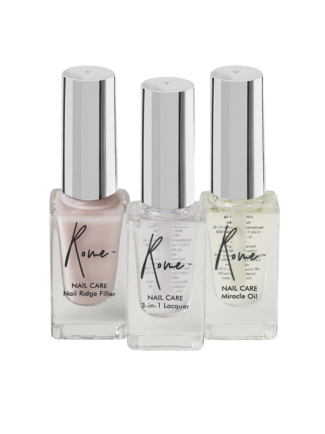 Rome Set of Nail Ridge Filler + Miracle Oil + 3-In-1 Nail Lacquer - 8 ml each, Transparent
Rome Set of Nail Ridge Filler + Miracle Oil + 3-In-1 Nail Lacquer - 8 ml each, Transparent