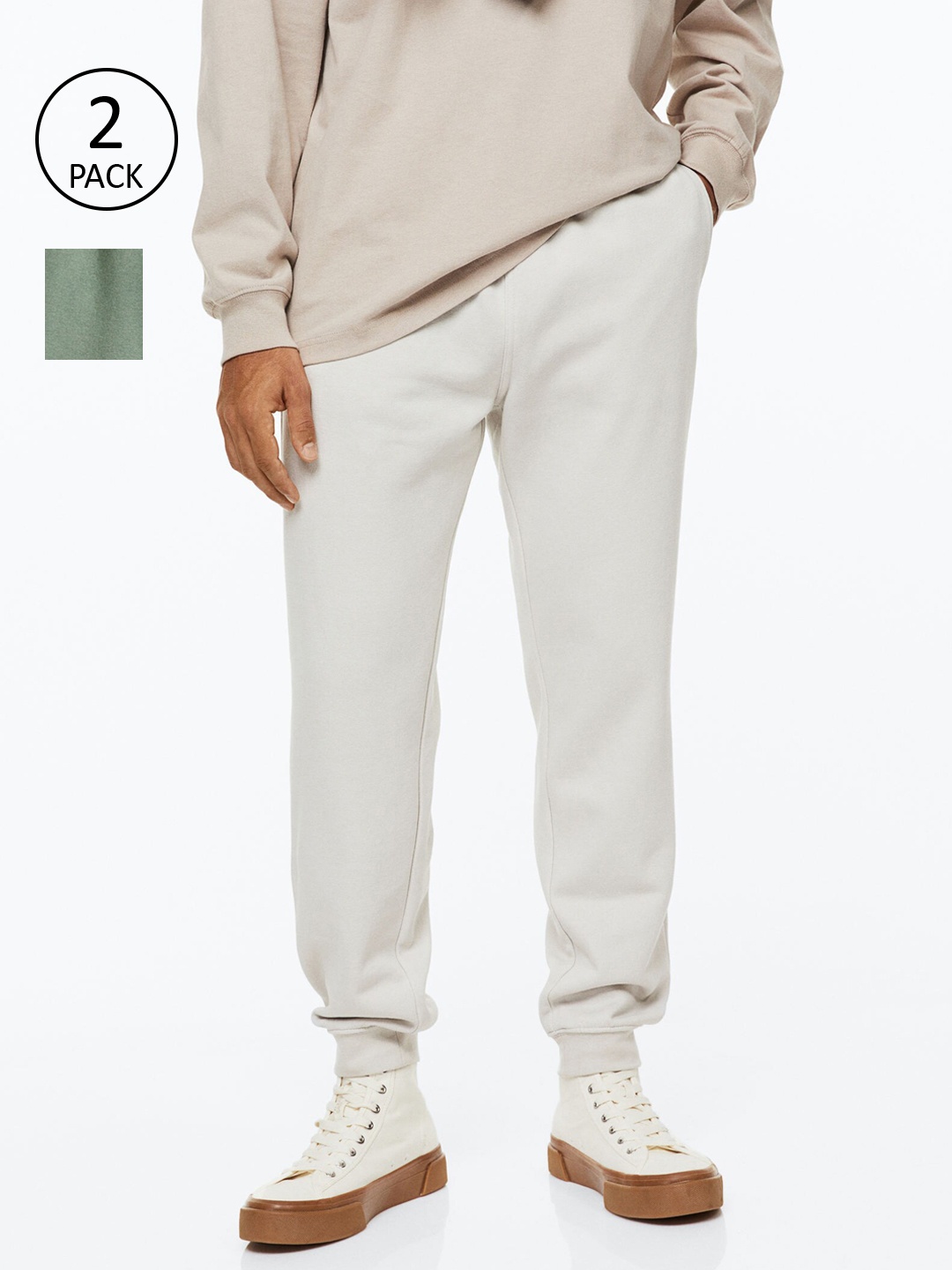H&M Men 2-Pack Regular Fit Sweatpants, Beige