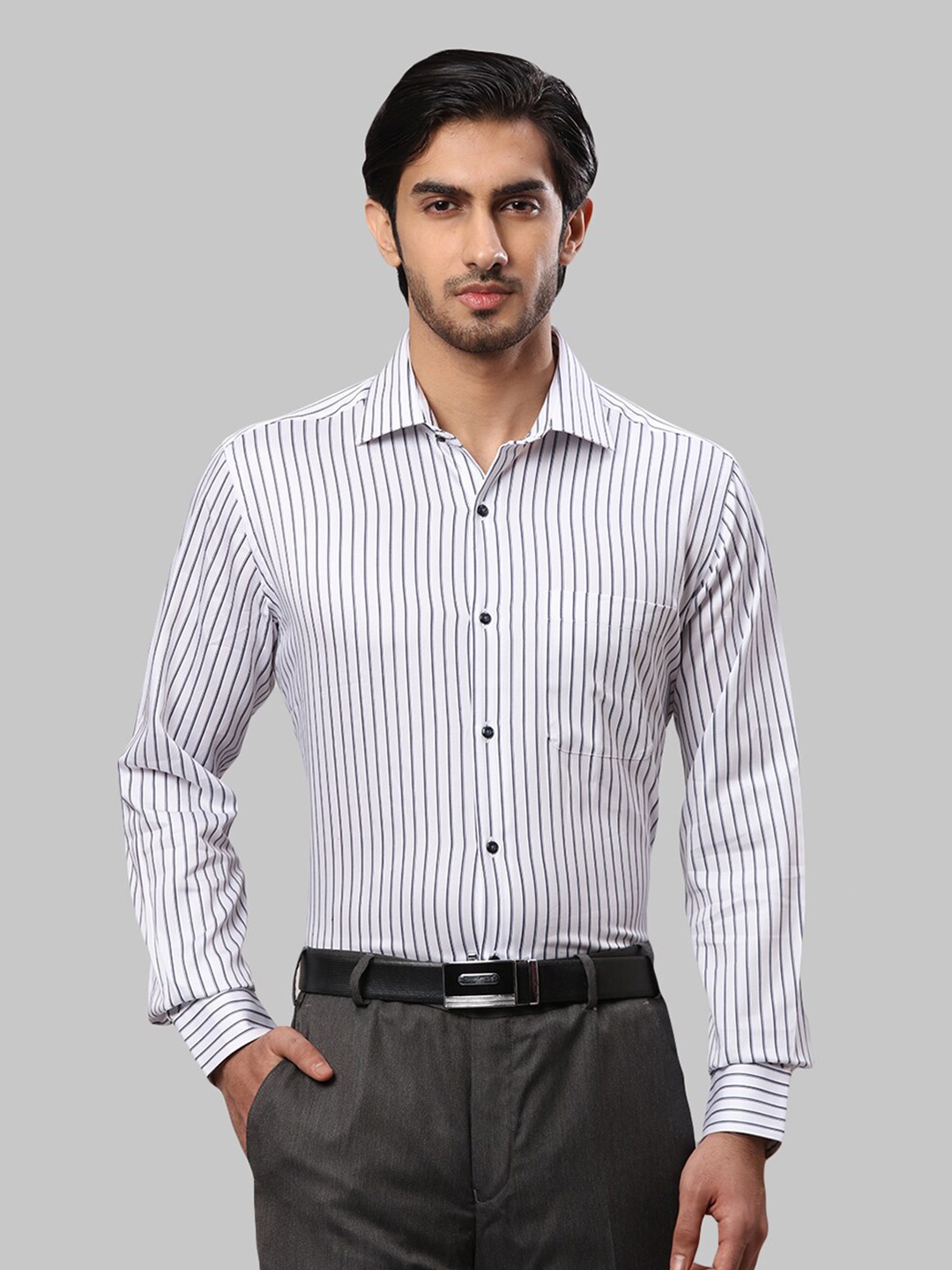 Raymond Men Striped Cotton Formal Shirt, Blue