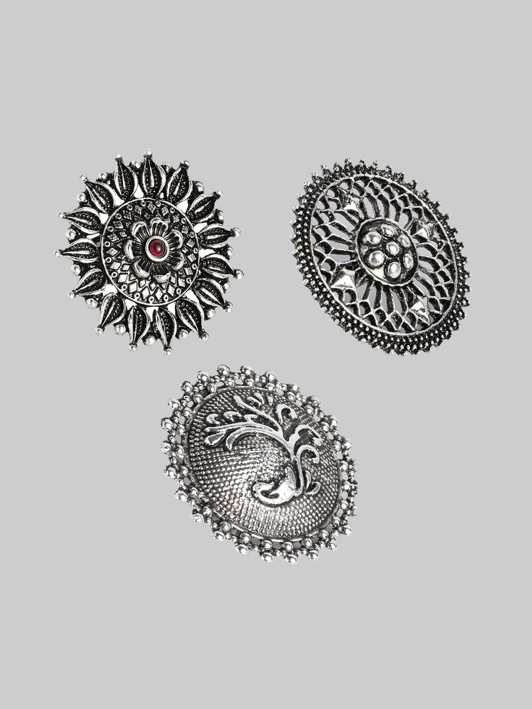 Kord Store Women Set Of 3 Oxidized Silver-Plated Matt Finish Adjustable Finger Rings, Black
Kord Store Women Set Of 3 Oxidized Silver-Plated Matt Finish Adjustable Finger Rings, Black