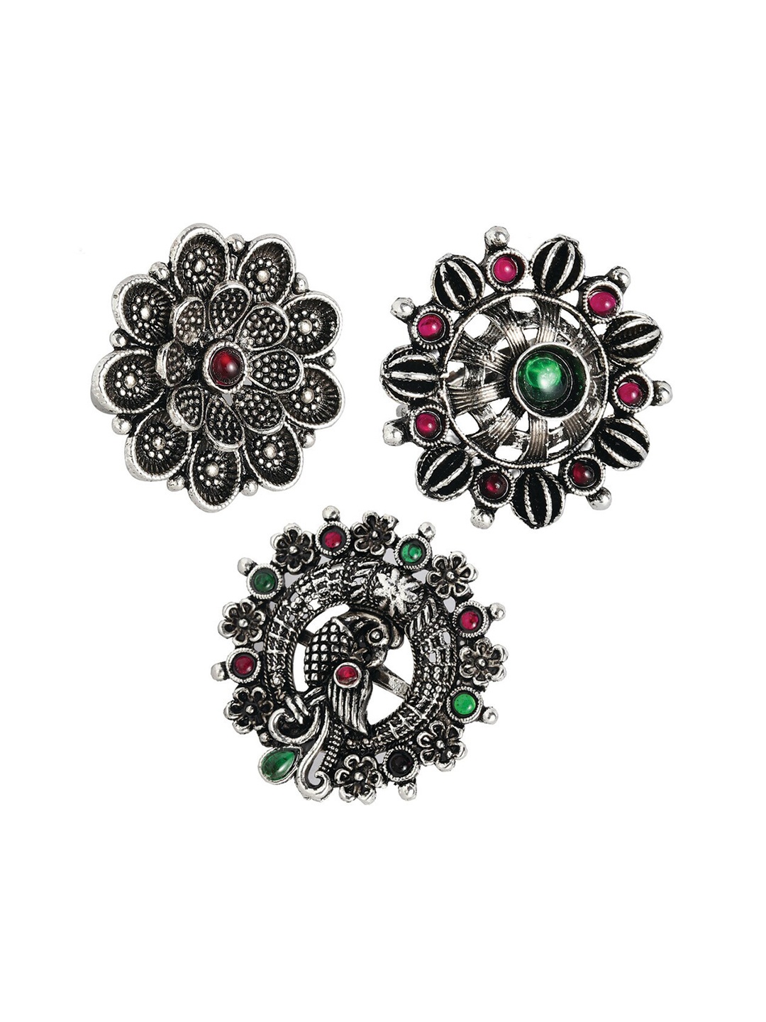 Kord Store Set Of 3 92.5 Sterling silver Oxidised Rhodium-Plated Stone-Studded Adjustable Finger Ring
Kord Store Set Of 3 92.5 Sterling silver Oxidised Rhodium-Plated Stone-Studded Adjustable Finger Ring