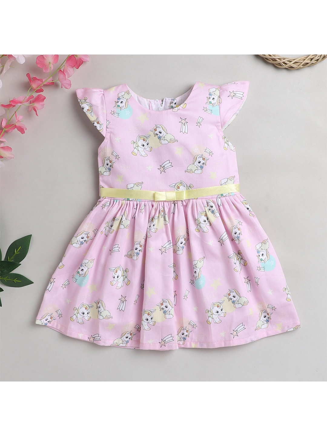The Magic Wand Infant Girls Floral Printed Cotton Dress, Pink