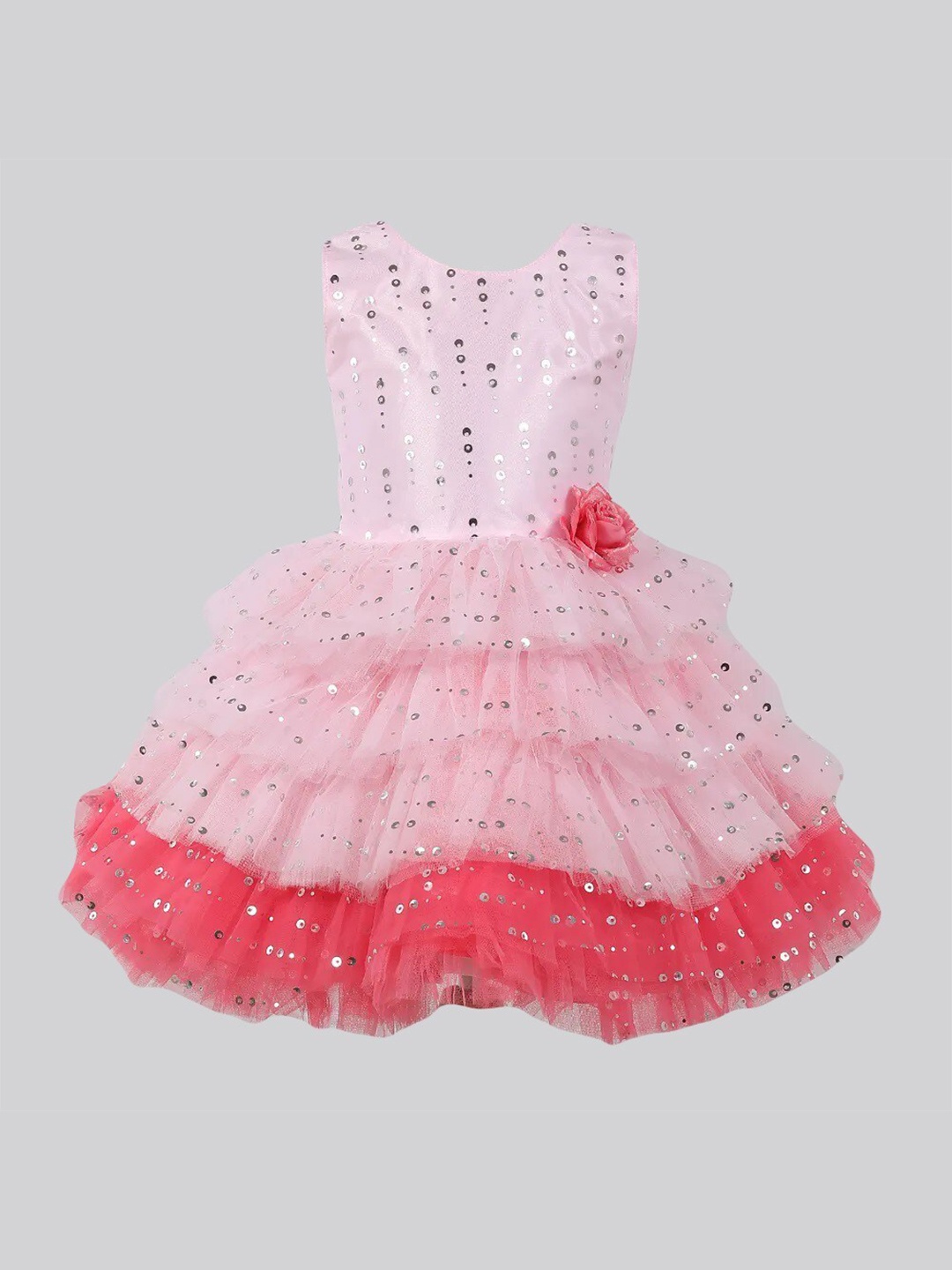 The Magic Wand Girls Embellished Layered Dress, Pink