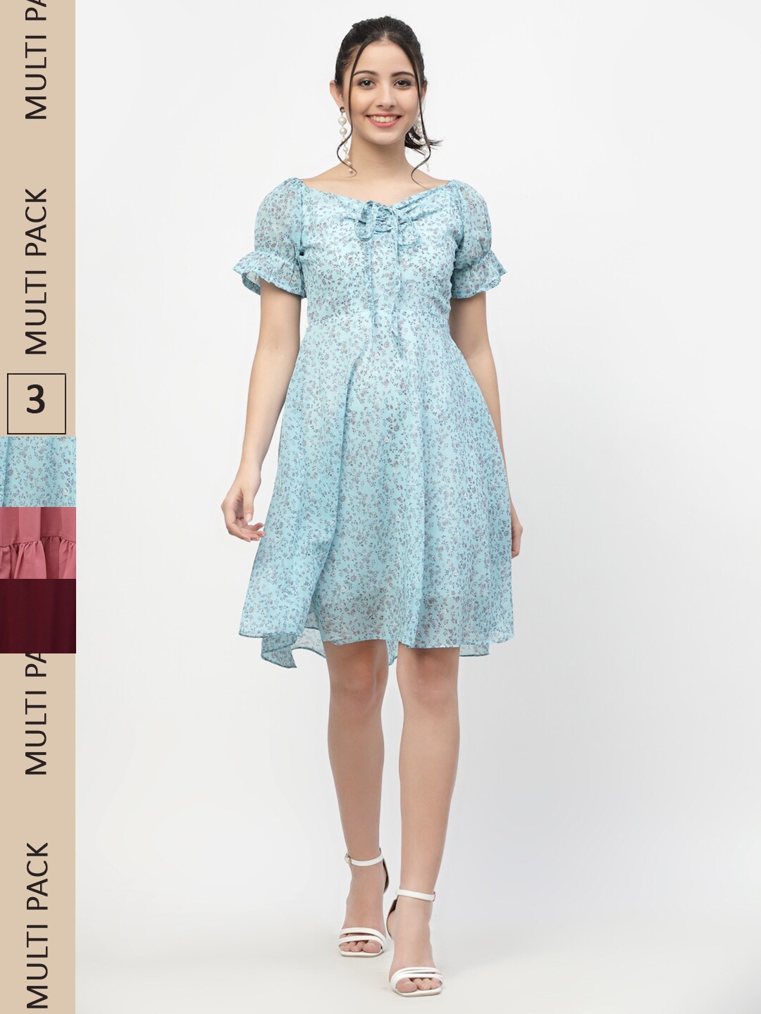 MISS AYSE Pack Of 3 Floral Printed Tie-Up Neck Georgette A-Line Dresses, Turquoise blue
MISS AYSE Pack Of 3 Floral Printed Tie-Up Neck Georgette A-Line Dresses, Turquoise blue