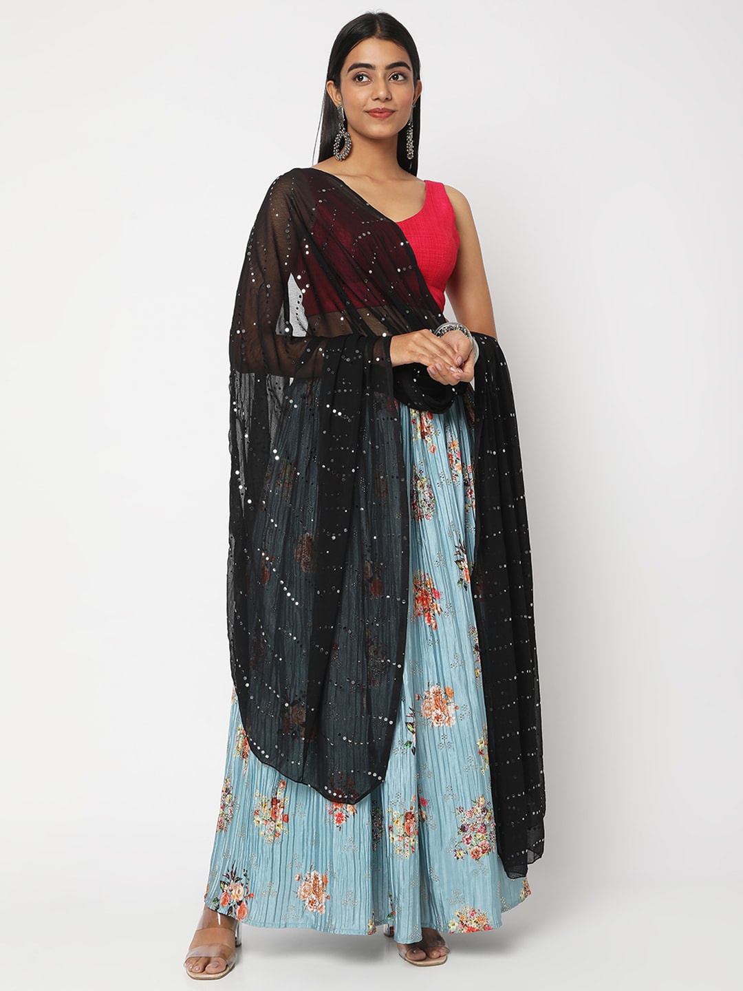 Ethnicity Women Sequinned Dupatta, Black