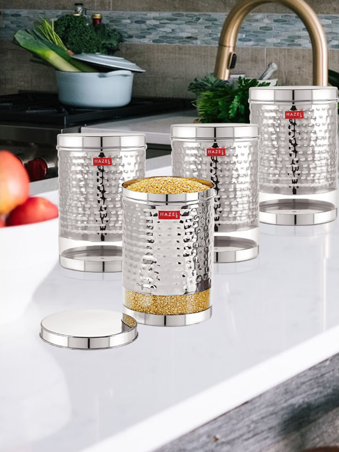 HAZEL Set of 4 Stainless Steel Transparent Kitchen Storage Jars 2.2 ltrs Each, Silver
HAZEL Set of 4 Stainless Steel Transparent Kitchen Storage Jars 2.2 ltrs Each, Silver