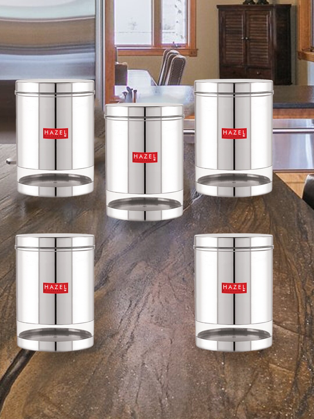 HAZEL Set Of 5 Stainless Steel Hammered Finish Storage Jars 3 ltrs Each, Silver
HAZEL Set Of 5 Stainless Steel Hammered Finish Storage Jars 3 ltrs Each, Silver