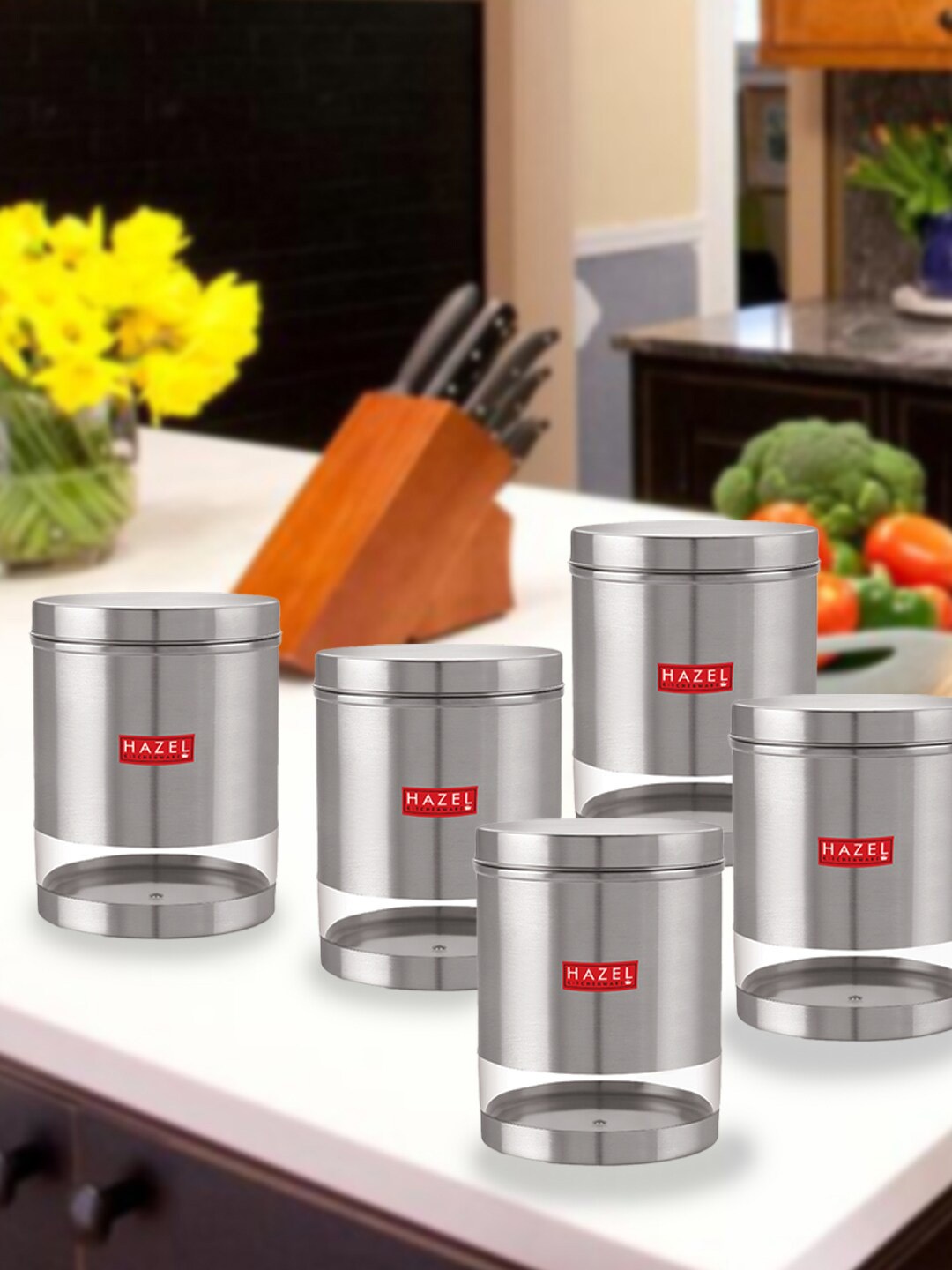 HAZEL Set Of 5 Stainless Steel See Through Storage Containers 2.2 L Each, Silver
HAZEL Set Of 5 Stainless Steel See Through Storage Containers 2.2 L Each, Silver