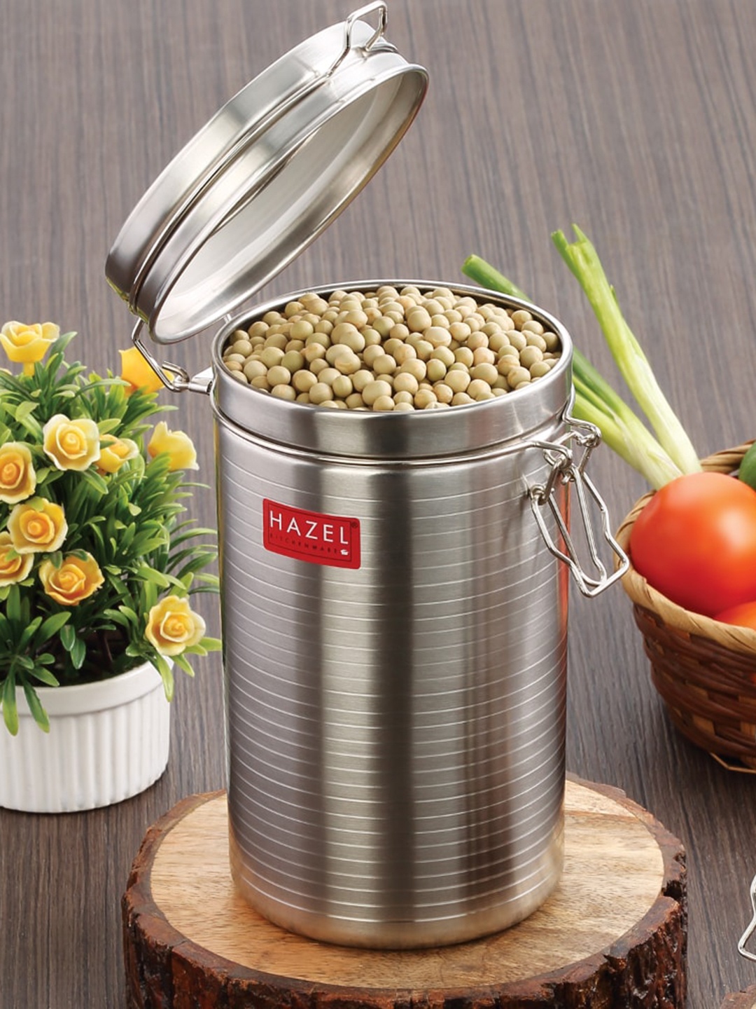 HAZEL Set Of 3 Stainless Steel Container with Clip Lock Kitchen Storage Jars 1.4 L Each, Silver
HAZEL Set Of 3 Stainless Steel Container with Clip Lock Kitchen Storage Jars 1.4 L Each, Silver