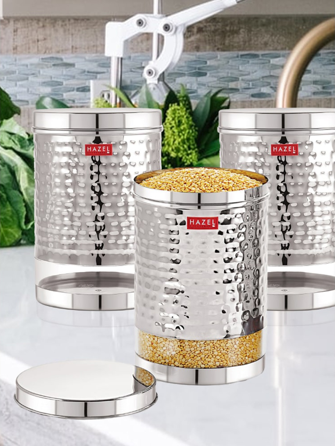 HAZEL Set of 3 Stainless Steel Dishwasher Safe Storage Jar With Lid 2.2 L Each, Silver
HAZEL Set of 3 Stainless Steel Dishwasher Safe Storage Jar With Lid 2.2 L Each, Silver