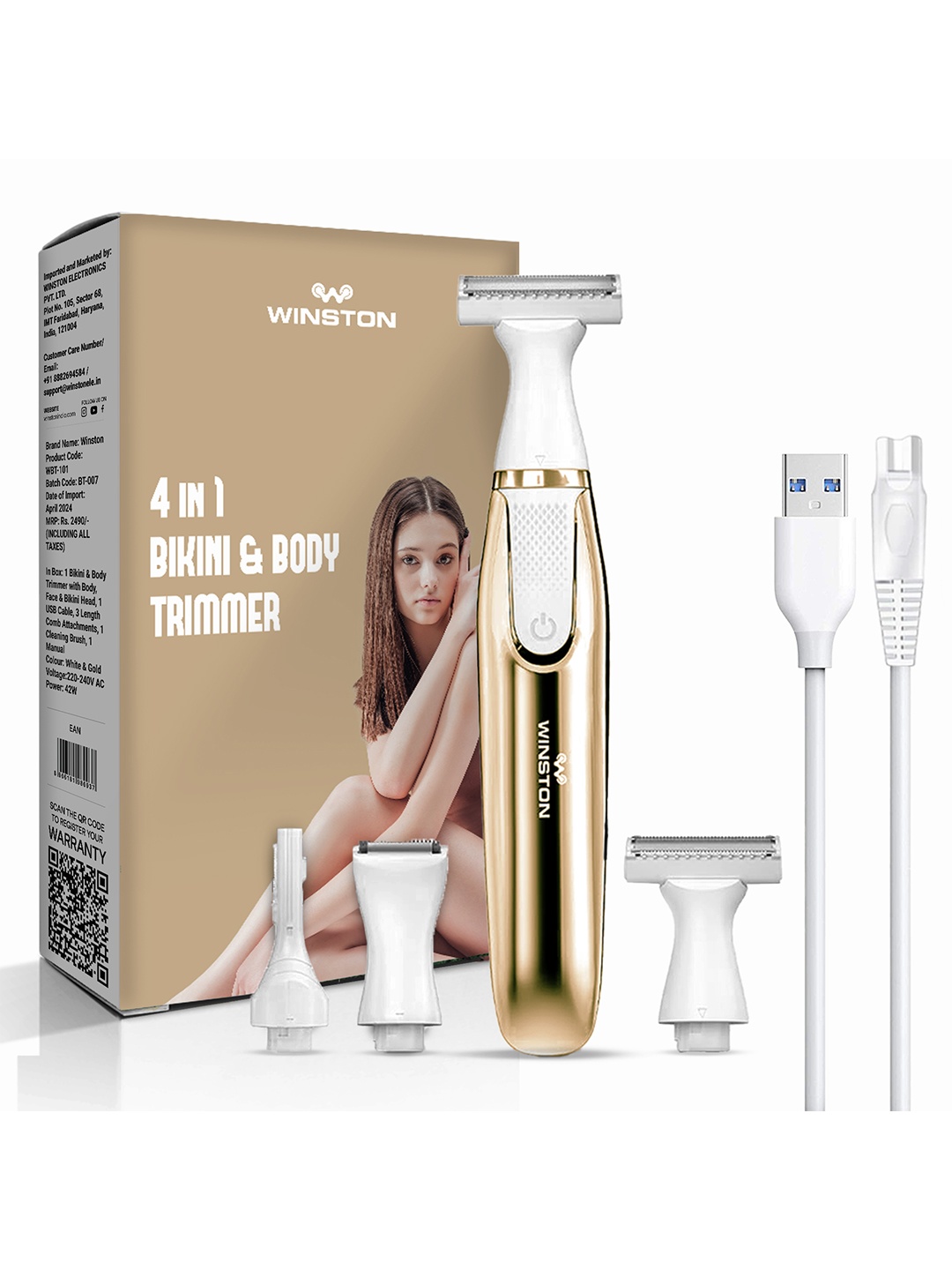 WINSTON Rechargeable 4-in-1 Full Body & Bikini Trimmer with 4 Heads & Safety Lock Feature, Silver
WINSTON Rechargeable 4-in-1 Full Body & Bikini Trimmer with 4 Heads & Safety Lock Feature, Silver