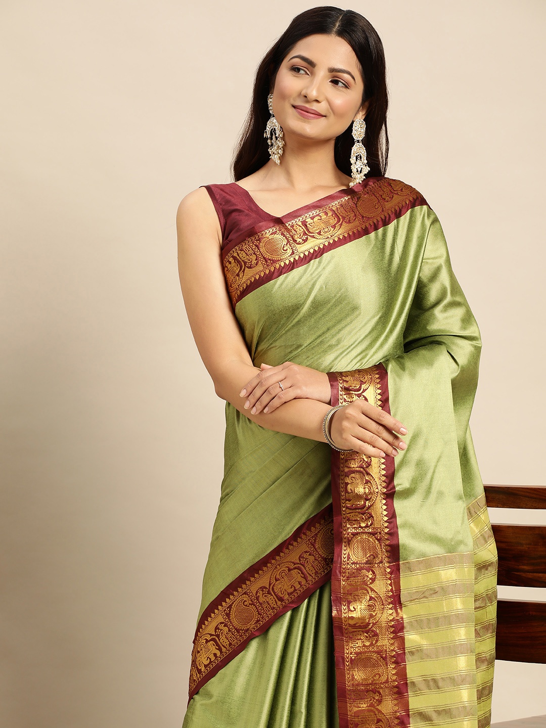 nirja Fab Silk Cotton Kanjeevaram Saree, Green