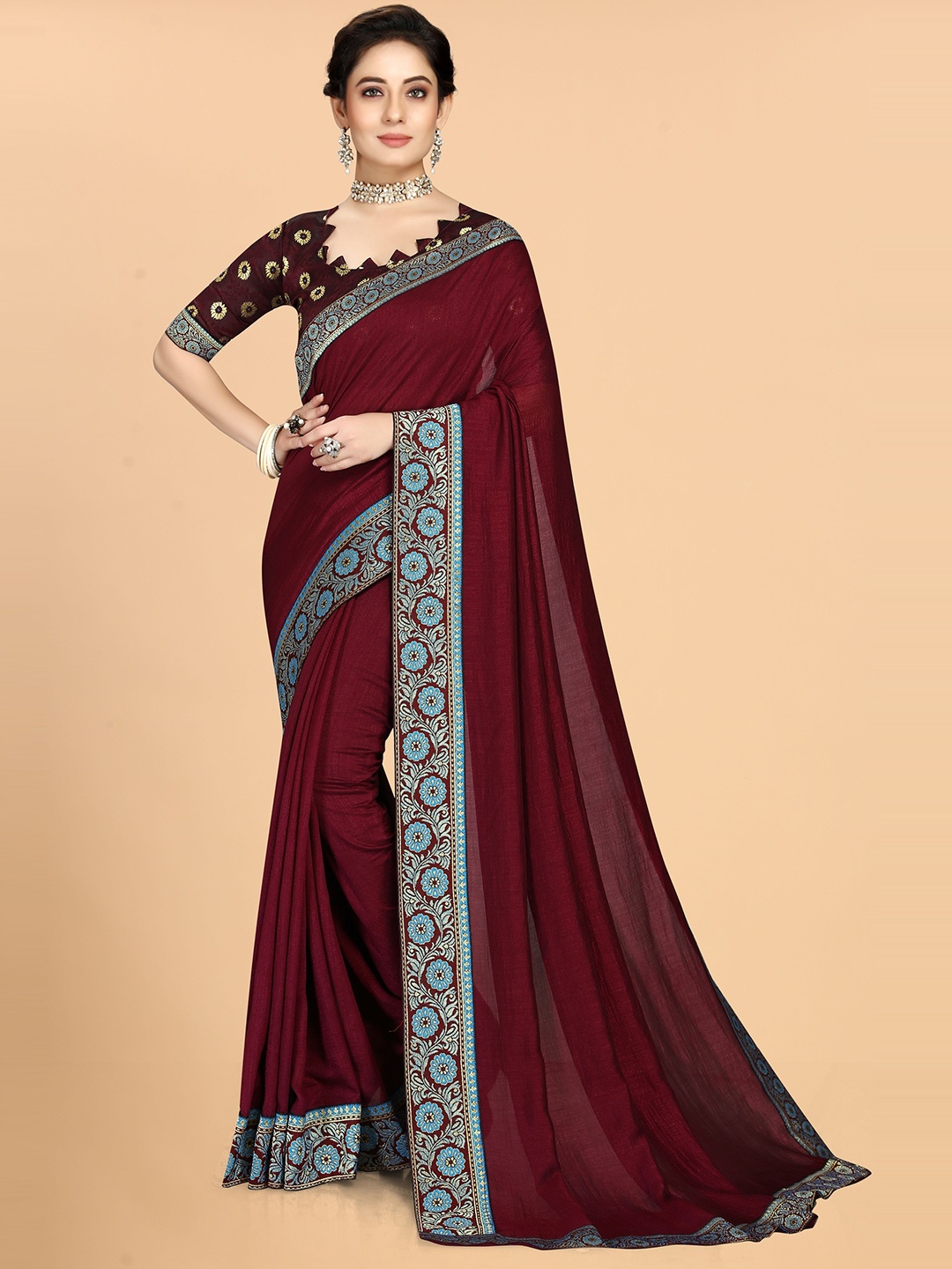 KALINI Silk Blend Saree, Maroon