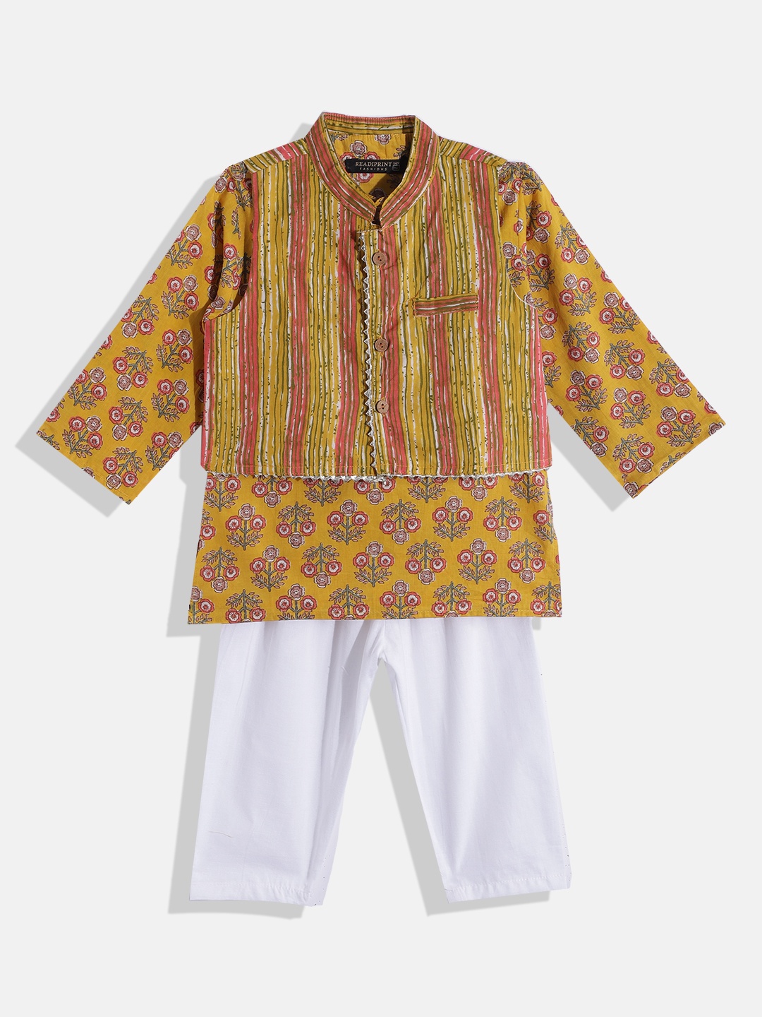 Readiprint Fashions Boys Yellow Floral Printed Gotta Patti Pure Cotton Kurta with Pyjamas
Readiprint Fashions Boys Yellow Floral Printed Gotta Patti Pure Cotton Kurta with Pyjamas