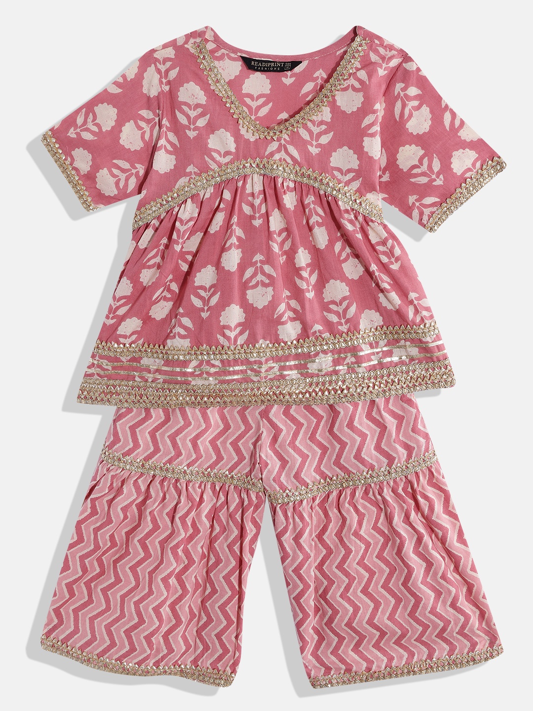 Readiprint Fashions Girls Ethnic Motifs Printed Gotta Patti Pure Cotton Kurti with Sharara, Mauve
Readiprint Fashions Girls Ethnic Motifs Printed Gotta Patti Pure Cotton Kurti with Sharara, Mauve
