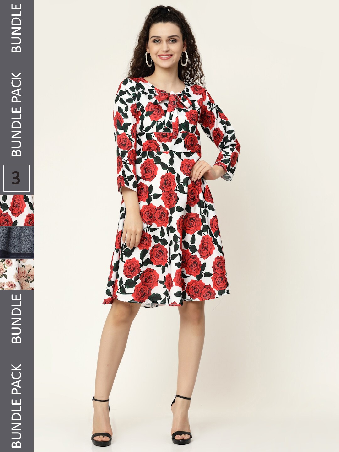 MISS AYSE Pack of 3 Striped Midi Dress, Red