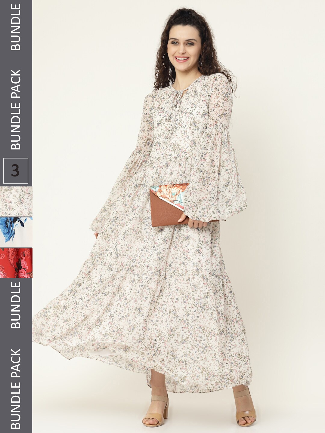 MISS AYSE Pack of 3 Floral Maxi Dress, White