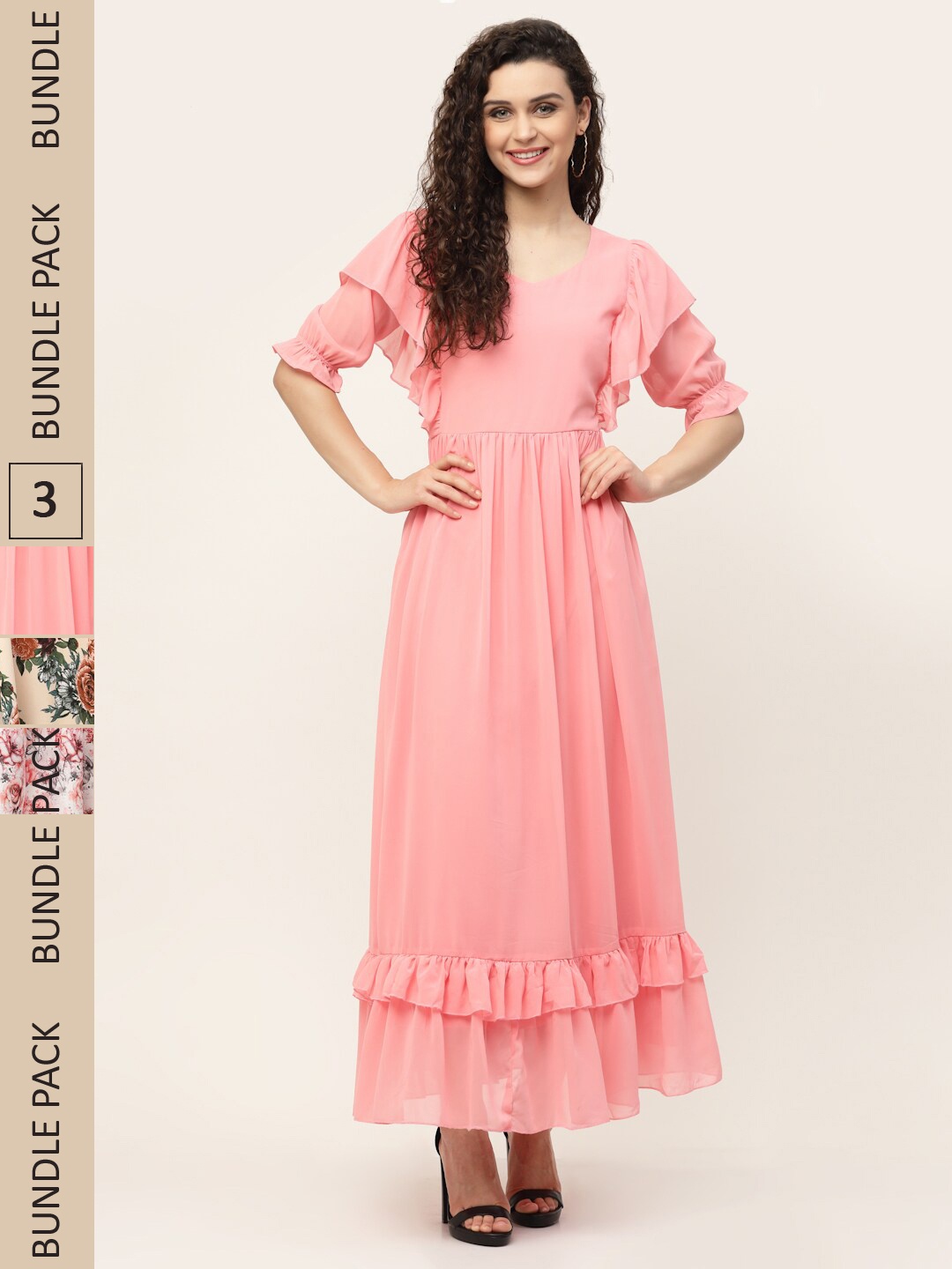 MISS AYSE Set of 3 Floral Printed Maxi Dress, Pink