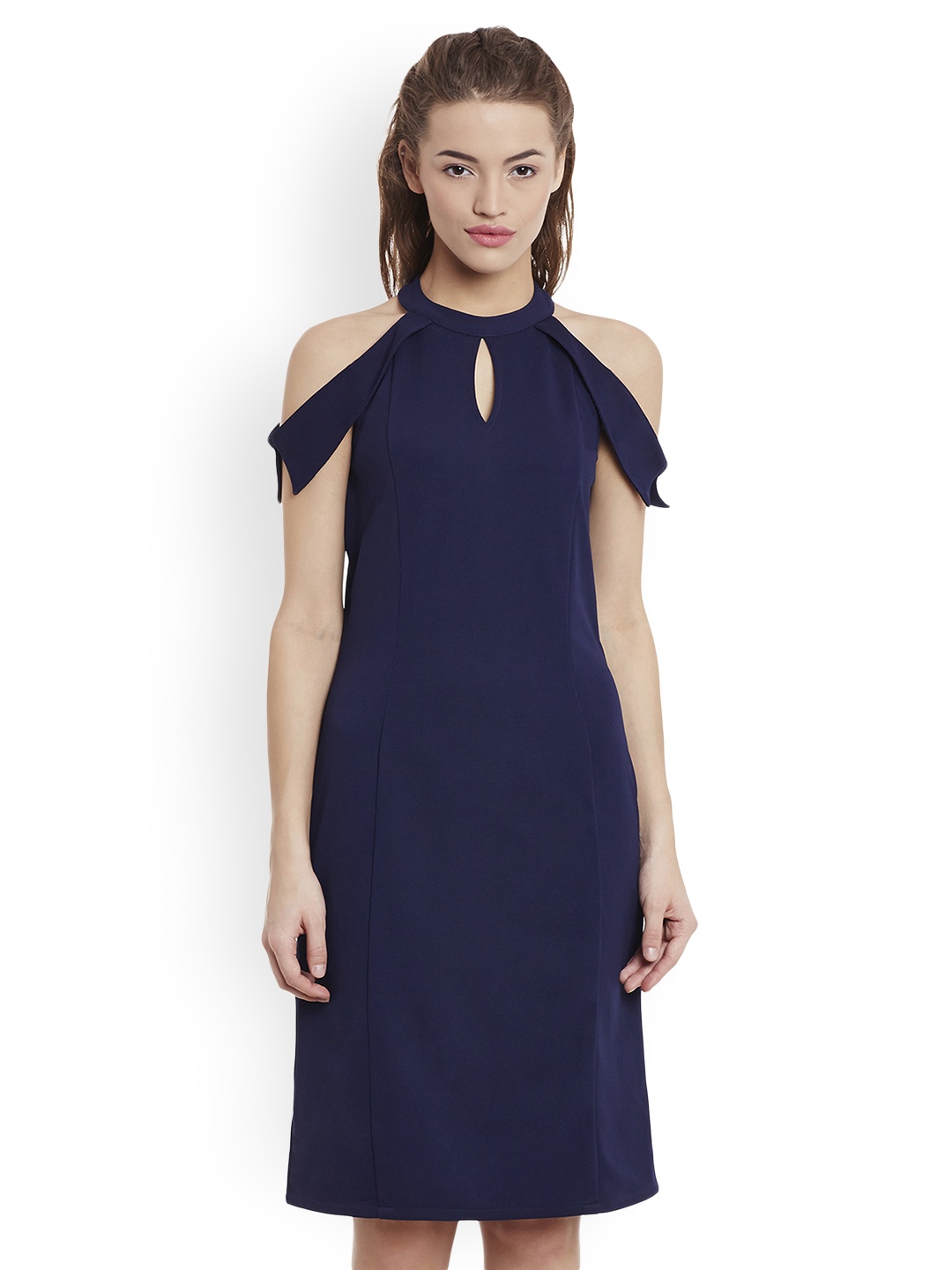Miss Chase Women Navy Blue Solid Sheath Dress
