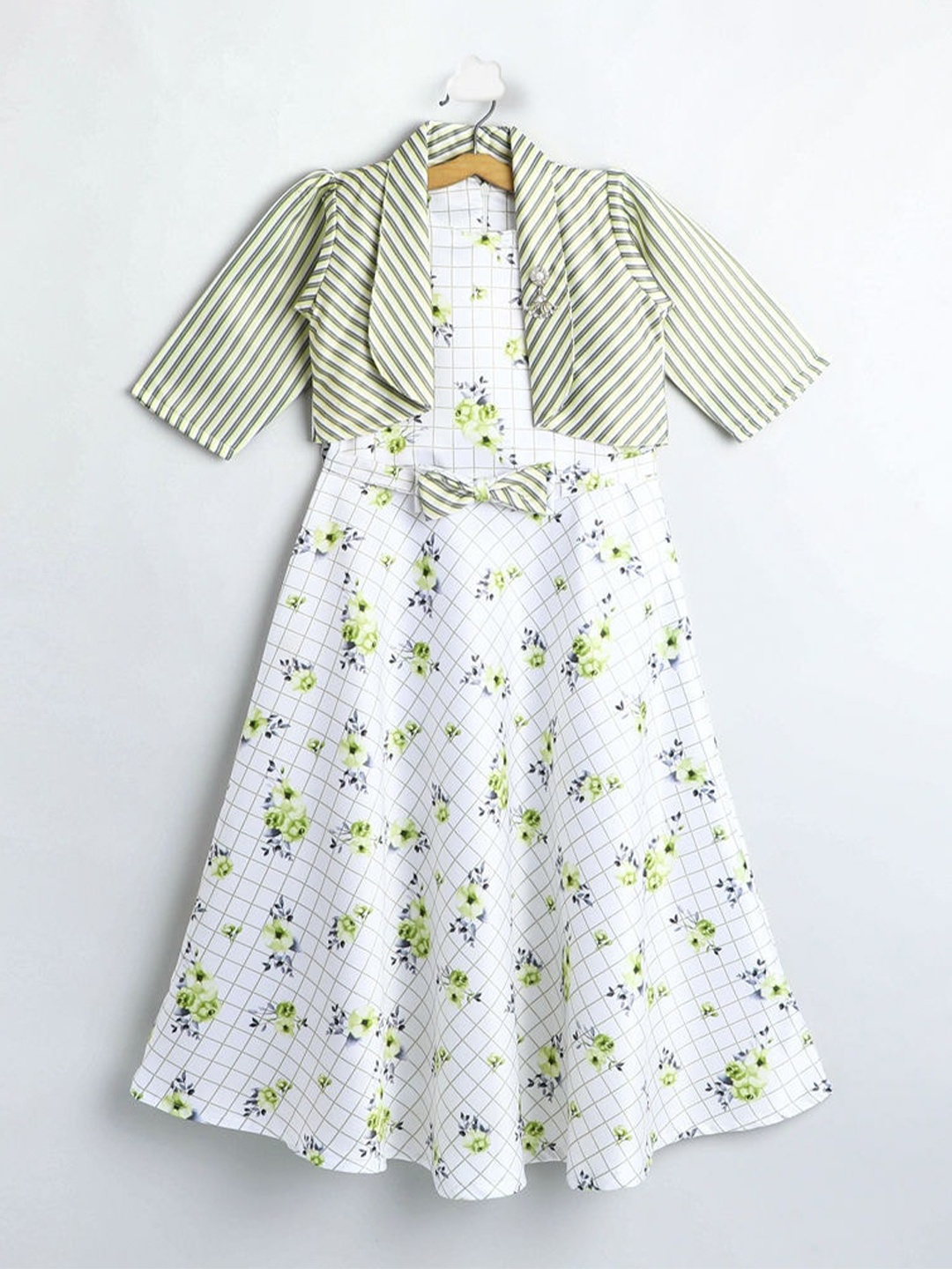The Magic Wand Girls Floral Satin Maxi Maxi Dress, Green