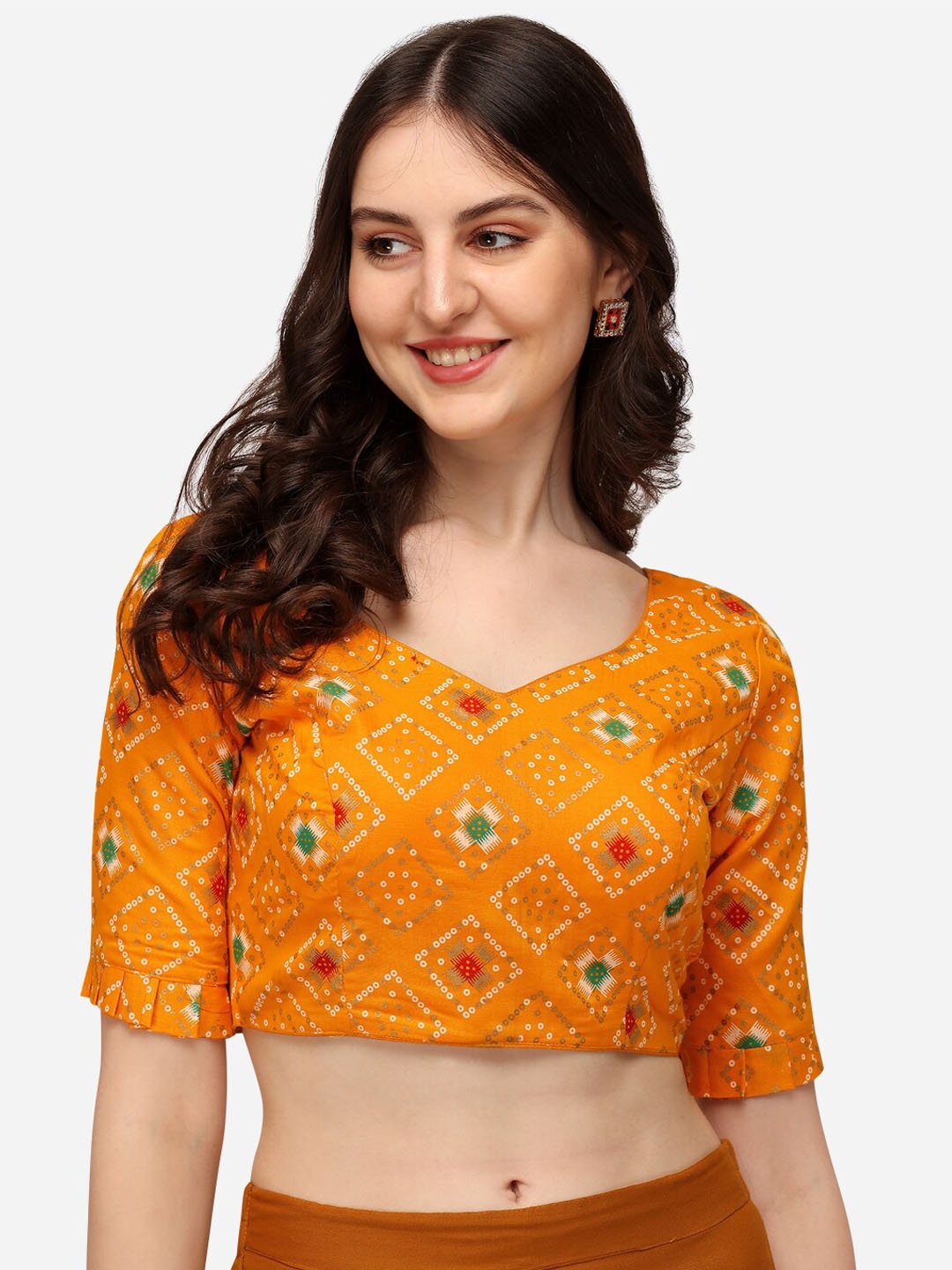 Fab Dadu Printed Saree Blouse, Yellow