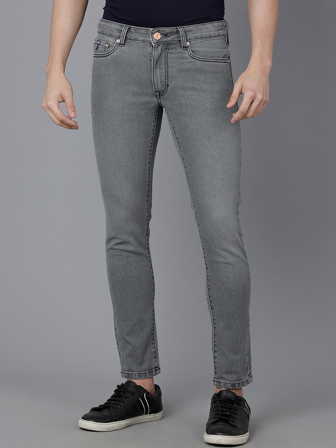 Double Two Men Lean Slim Fit Low-Rise Stretchable Jeans, Grey