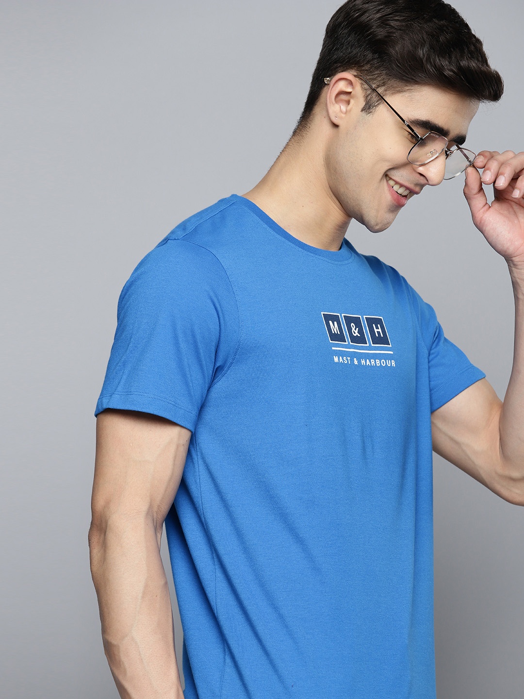 Mast & Harbour Men Brand Logo Printed T-shirt, Blue