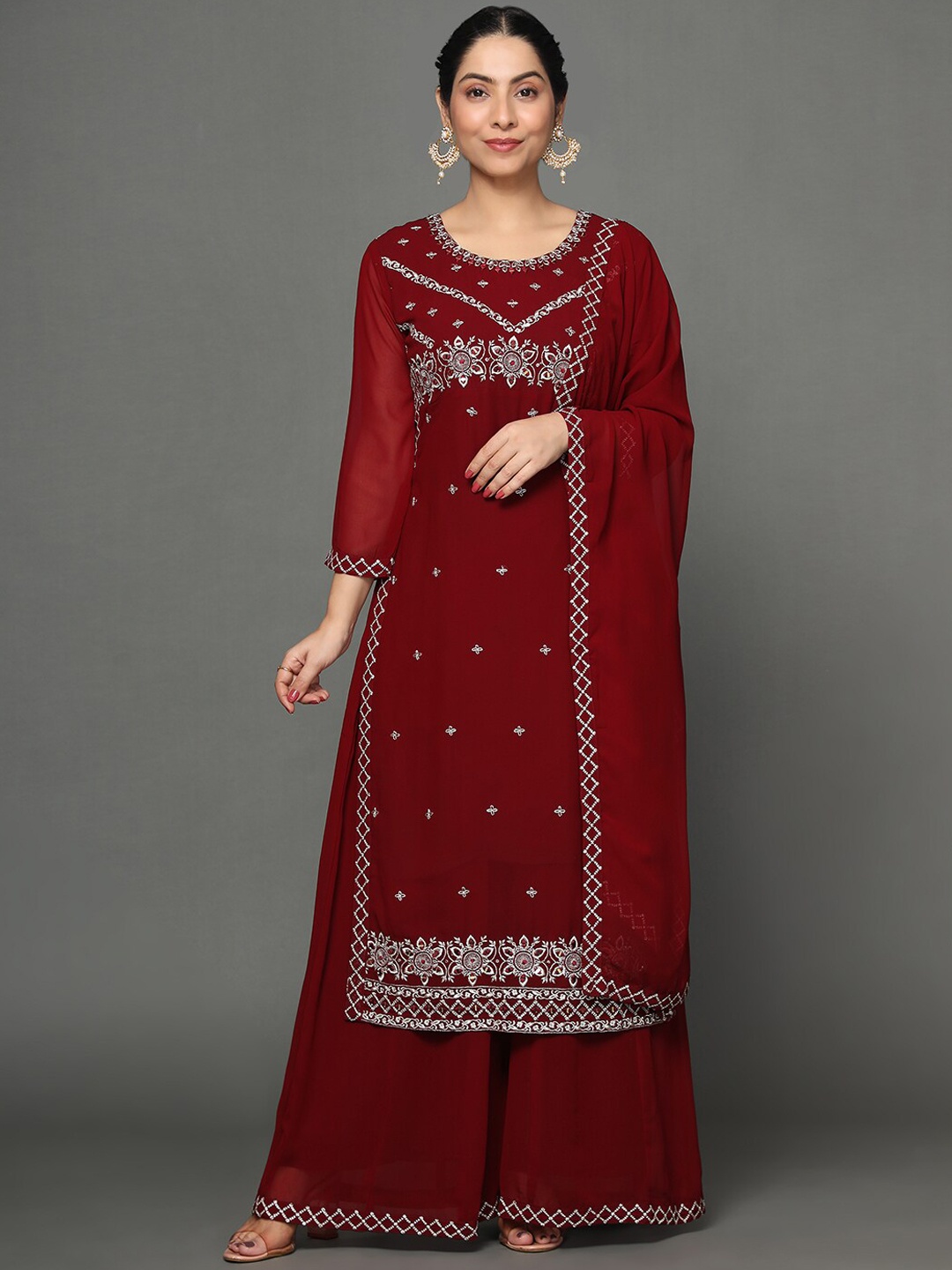 Ziva Fashion Women Floral Embroidered Thread Work Kurta with Sharara & With Dupatta, Brown
Ziva Fashion Women Floral Embroidered Thread Work Kurta with Sharara & With Dupatta, Brown