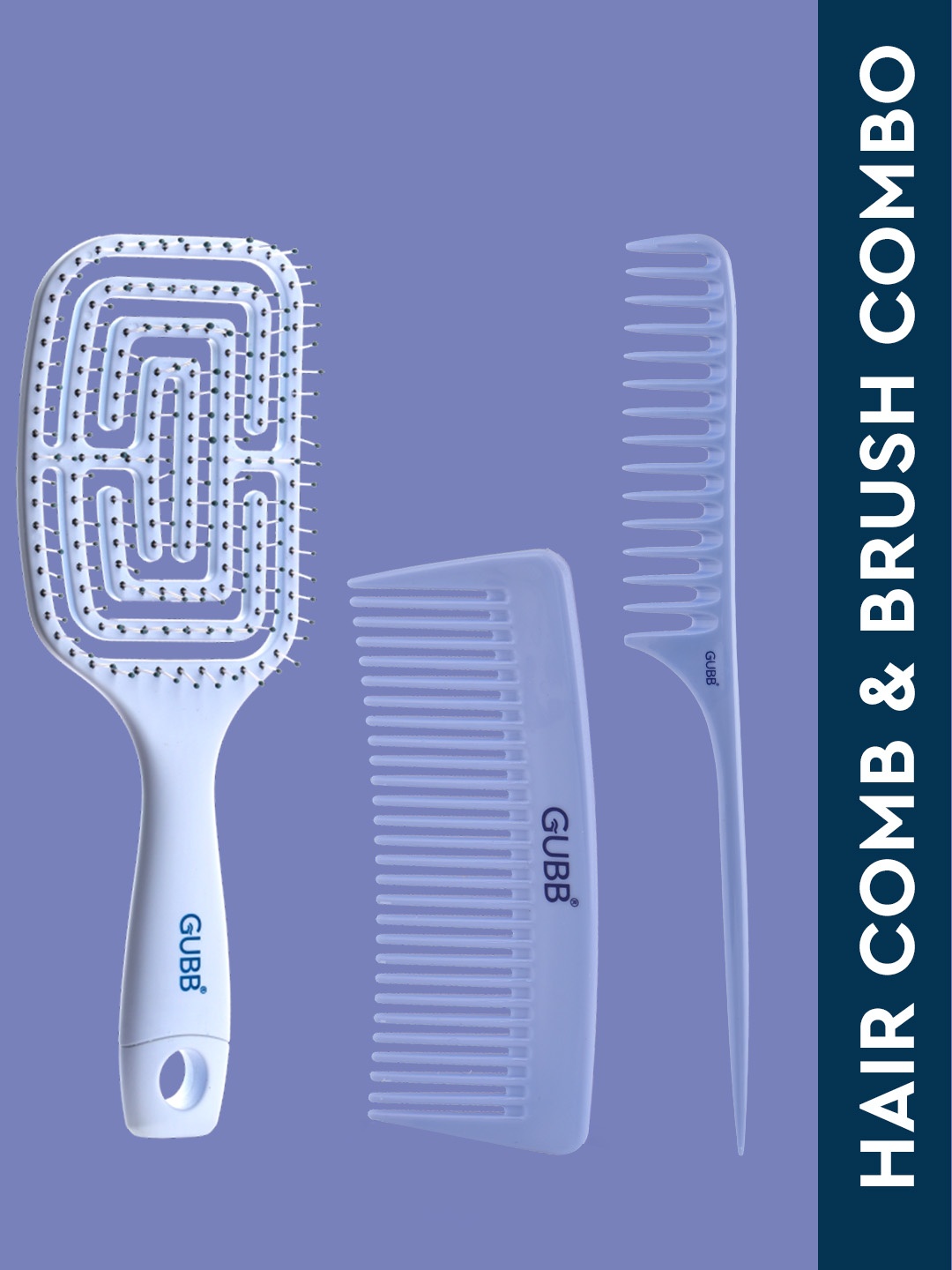 GUBB Multipurpose Hair Brush - Paddle Vent Brush + Travel Comb + Pin Tail Hair Comb, Blue
GUBB Multipurpose Hair Brush - Paddle Vent Brush + Travel Comb + Pin Tail Hair Comb, Blue