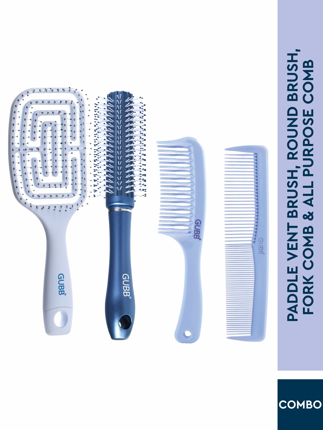GUBB Multipurpose Hair Brush-Paddle Vent Brush+Round Brush+Fork Comb+Regular Comb, Blue
GUBB Multipurpose Hair Brush-Paddle Vent Brush+Round Brush+Fork Comb+Regular Comb, Blue